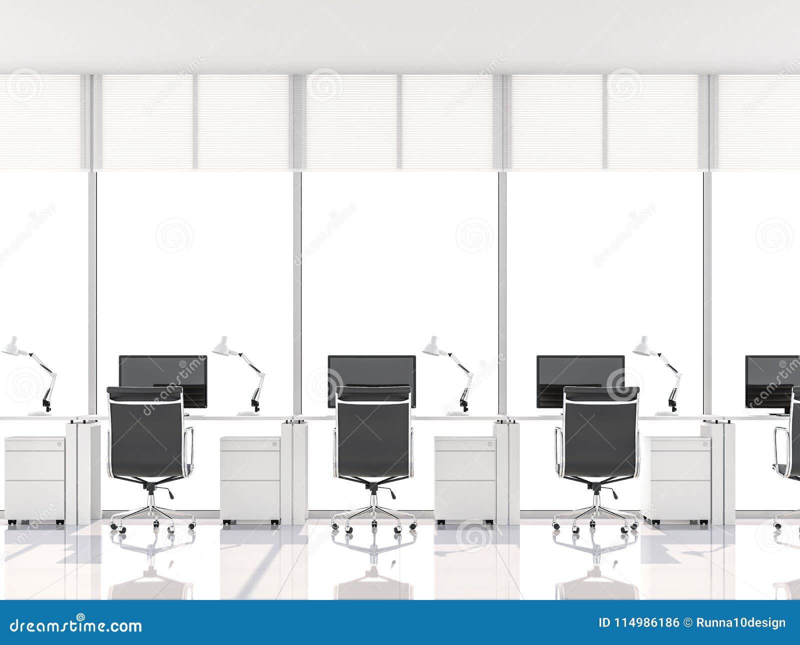 Minimal Style Office With Bay Window 3d Render Stock Illustration