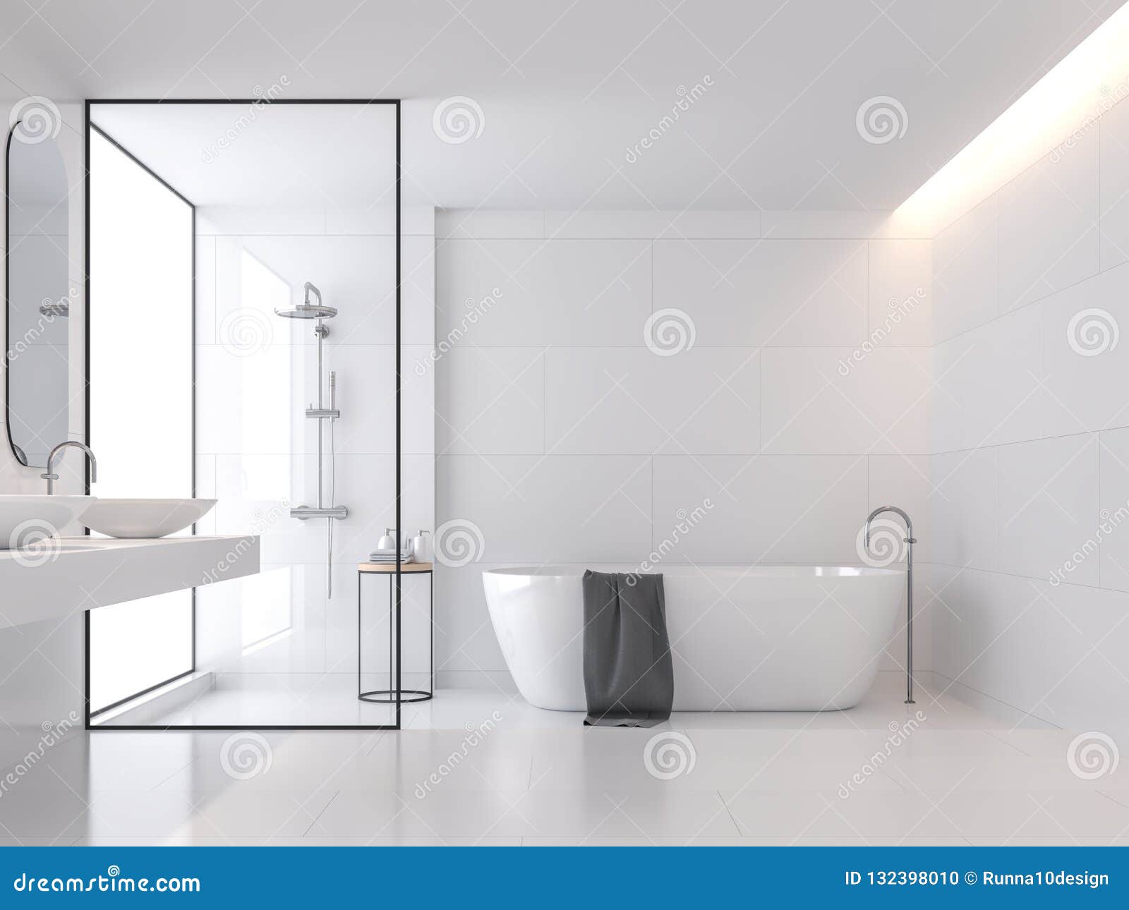minimal style white bathroom 3d render