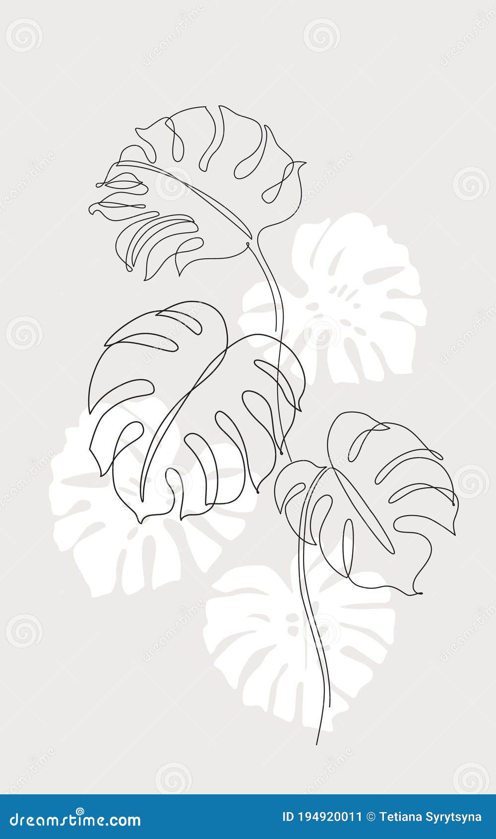 minimal tropical art. tropical monstera leaves silhouette and line art on pastel beige background