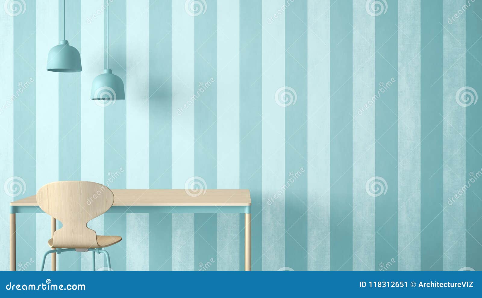 Minimalist Architect Designer Concept, Table Desk and Chair, Kitchen or  Office with Lamps on Striped Wallpaper Background, Blue Pa Stock  Illustration - Illustration of empty, dining: 118312651