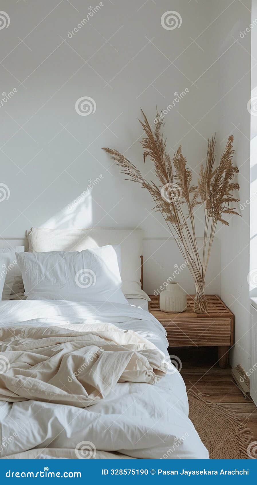 minimalist bedroom with neutral tones and uncluttered decor