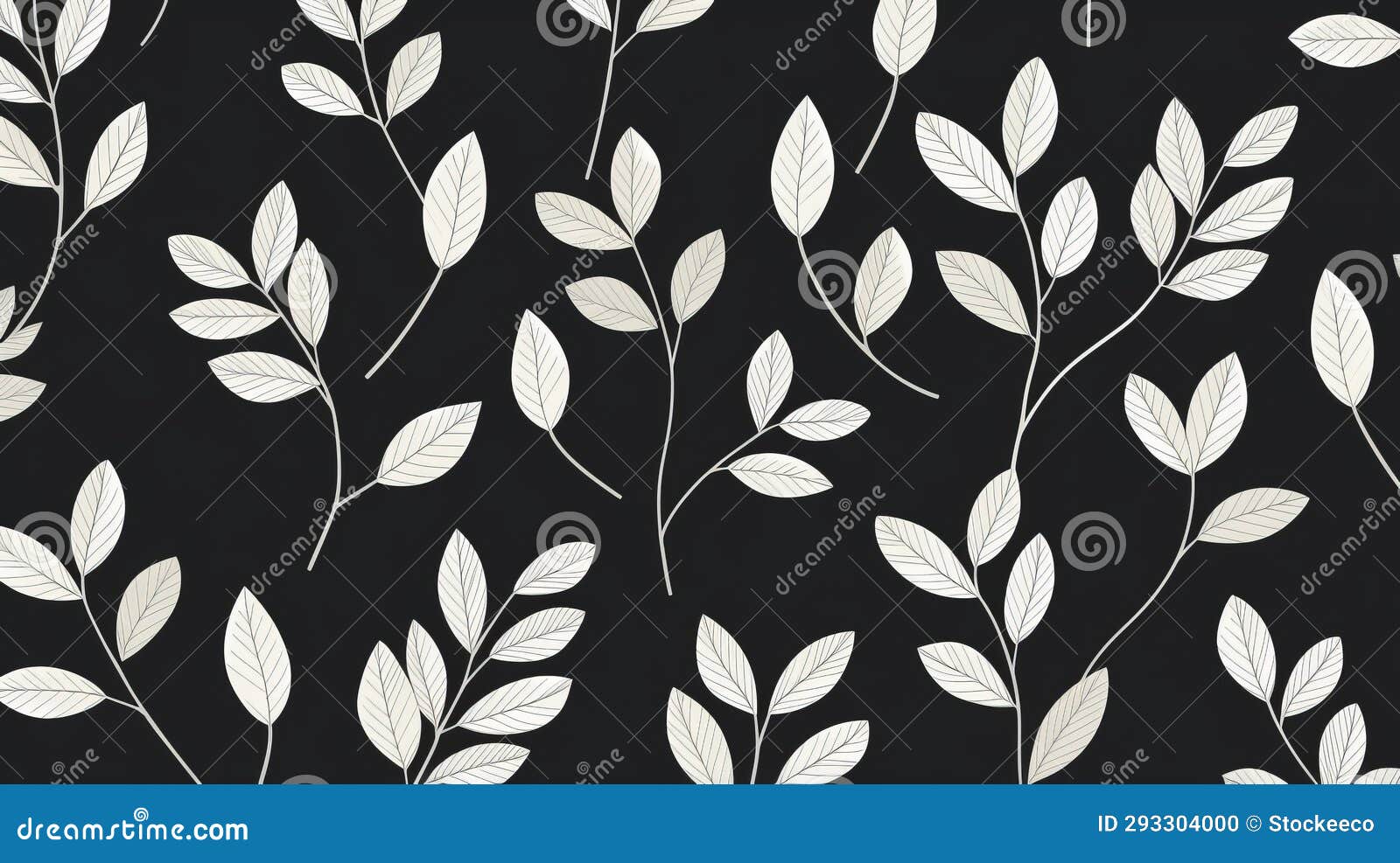 minimalist black and white floral leaves  art