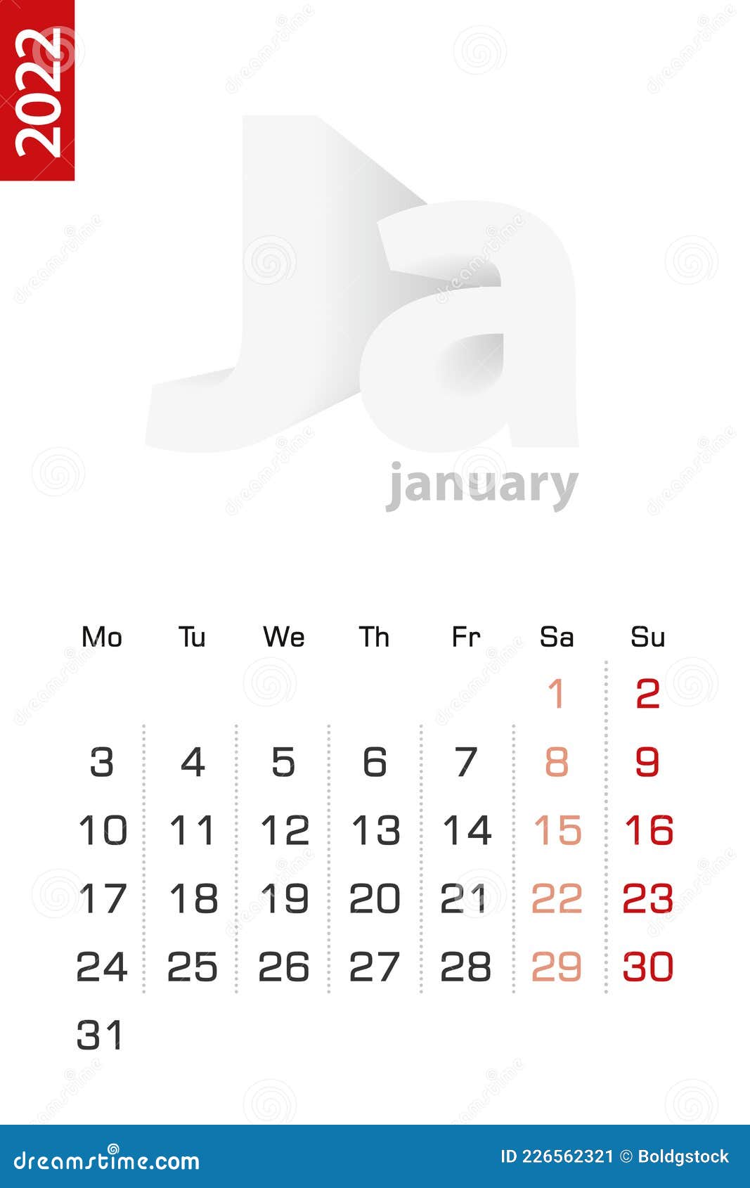 Minimalist Calendar Template For January 22 Vector Calendar In English Stock Vector Illustration Of 22 Creative