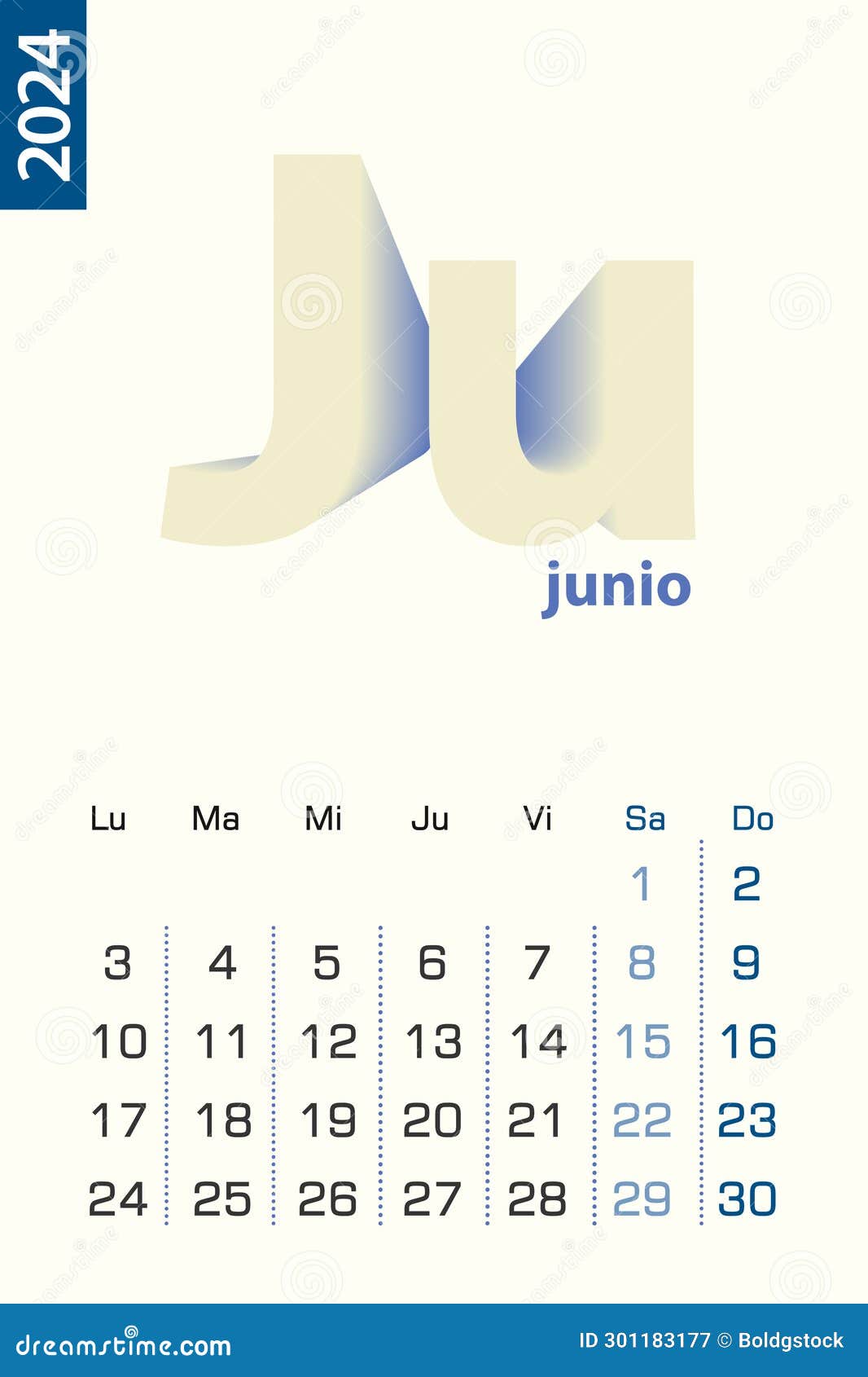 Minimalist Calendar Template for June 2024, Vector Calendar in Spanish