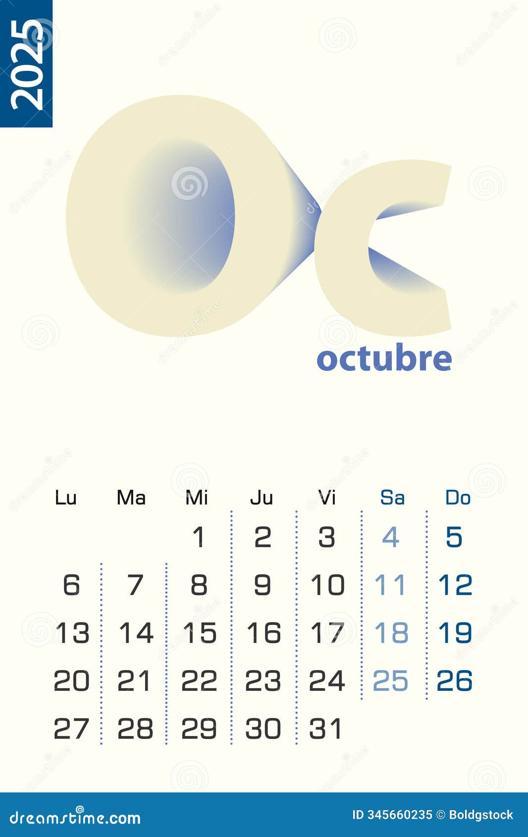 Minimalist Calendar Template for October 2025 Vector Calendar in