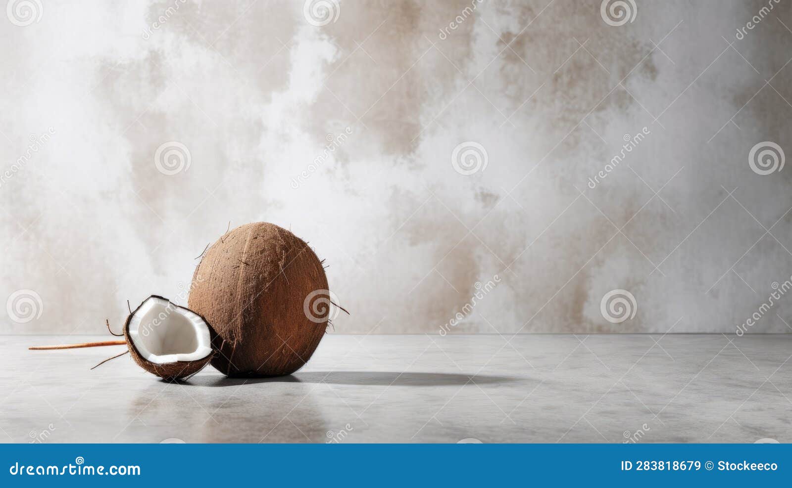 Minimalist Coconut on Polished Concrete Backdrop Stock Illustration ...