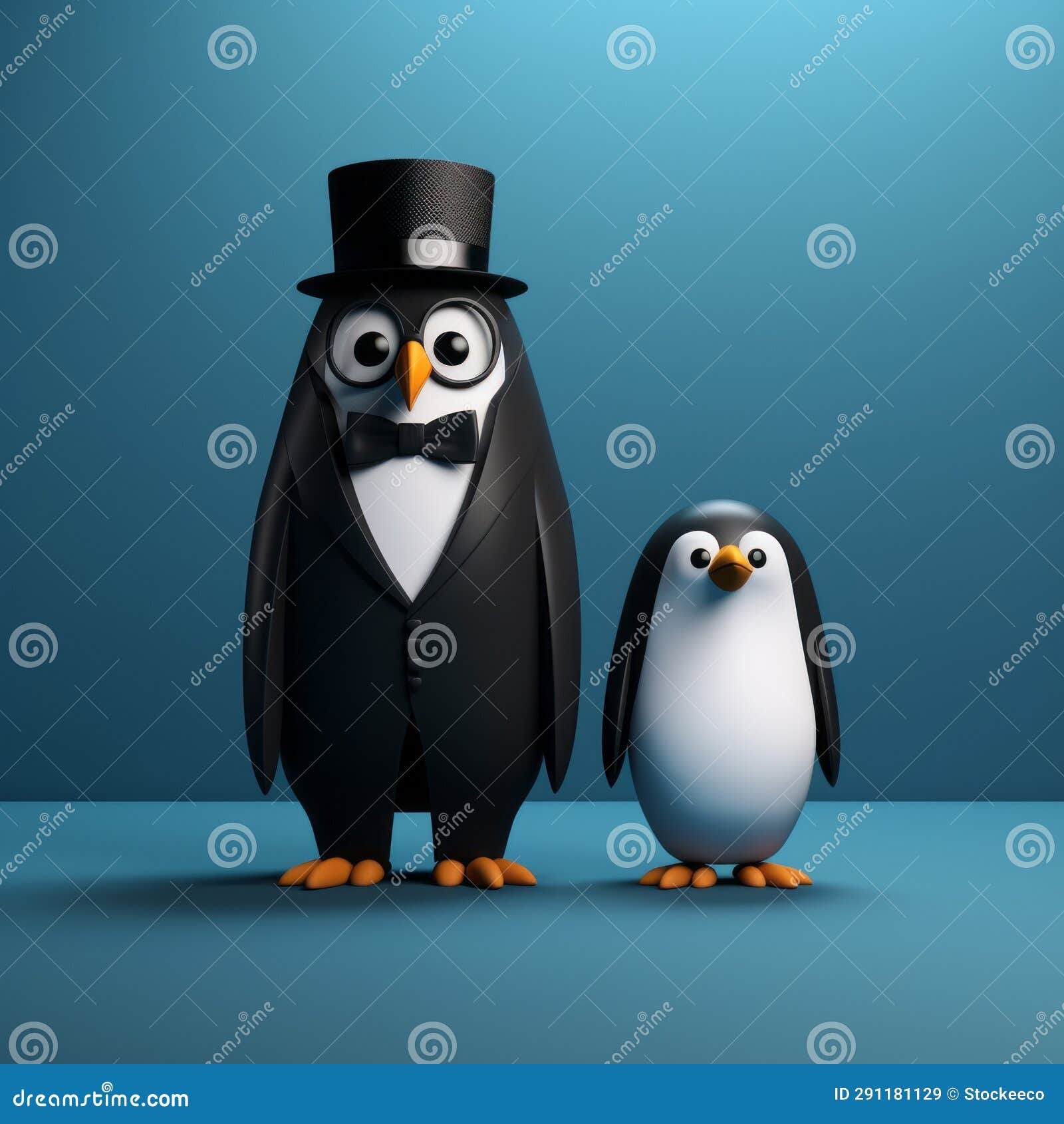 minimalist 3d penguins: punk or chick in elegant outfits