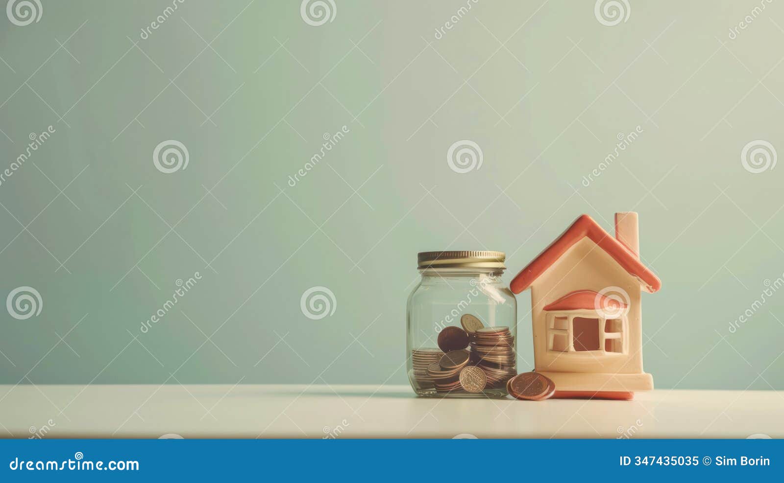 minimalist  of a miniature house and jar