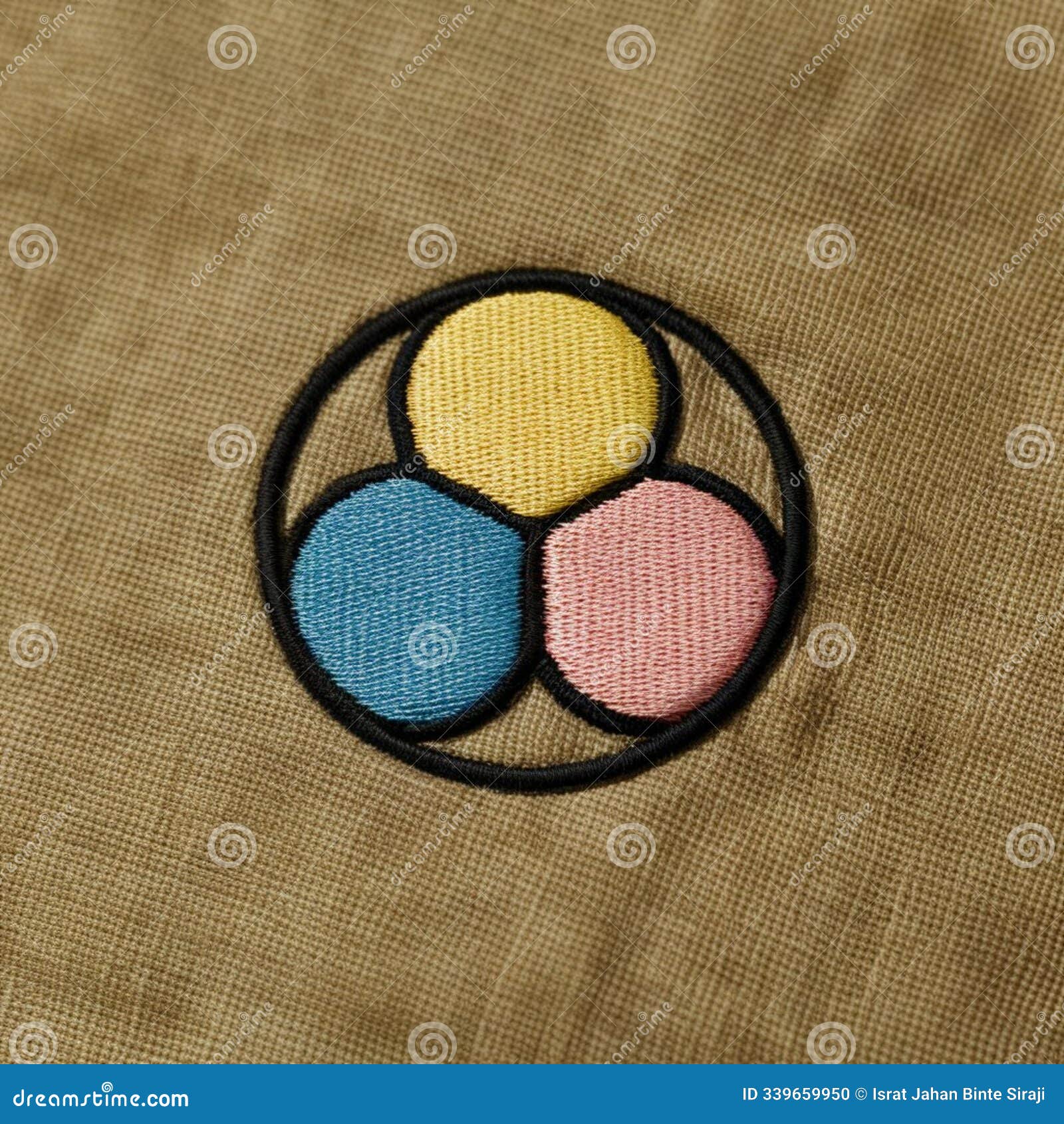 a minimalist embroidered patch on a smooth canvas fabric