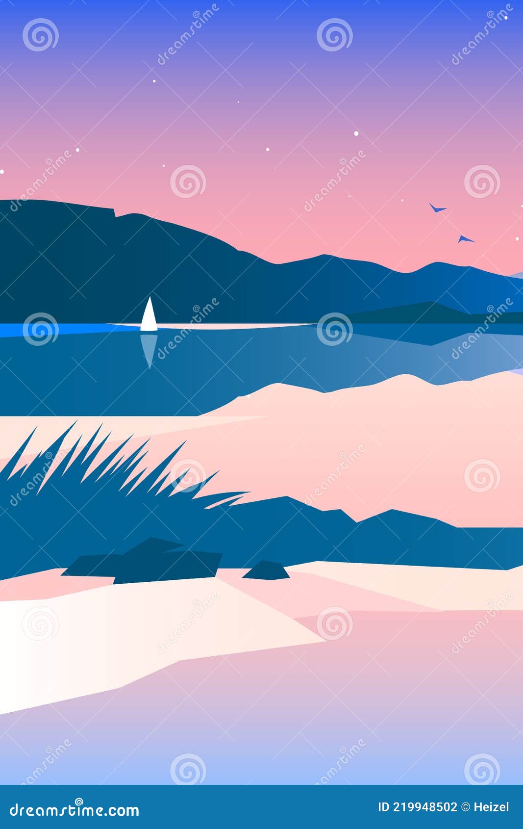 Minimalist Geometric Lakeside Landscape Stock Vector Illustration of