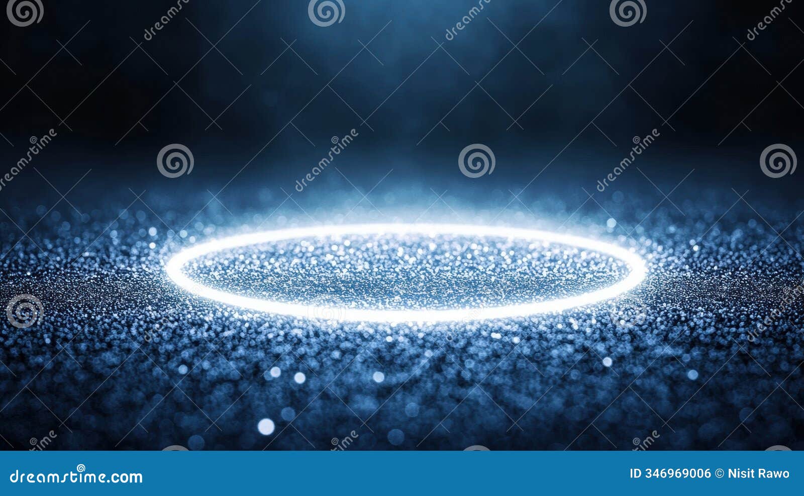 minimalist glowing oval frame in dark blue background for abstract s and artworks