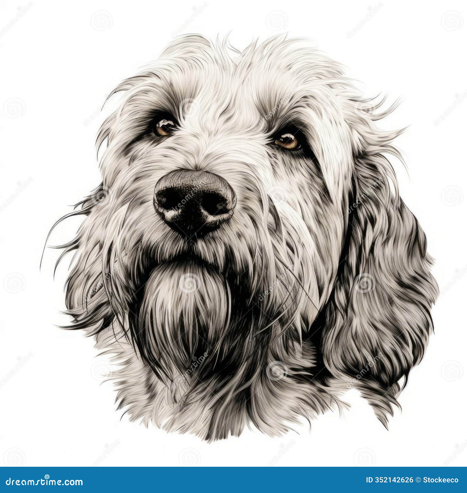 minimalist hand-drawn otterhound head profile on white background