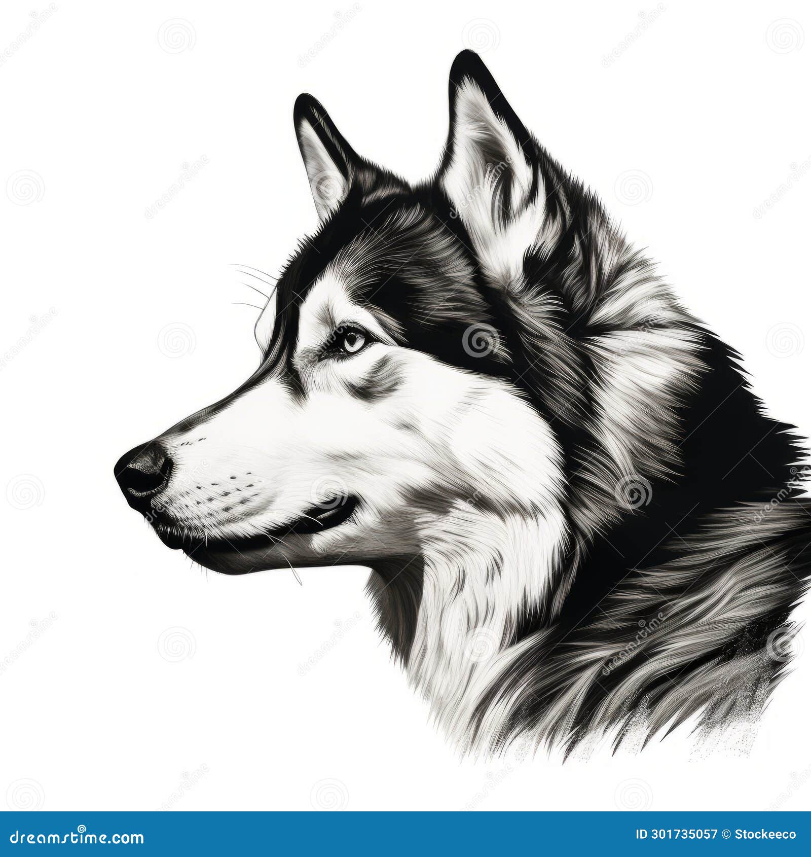minimalist hand-drawn siberian husky head profile art