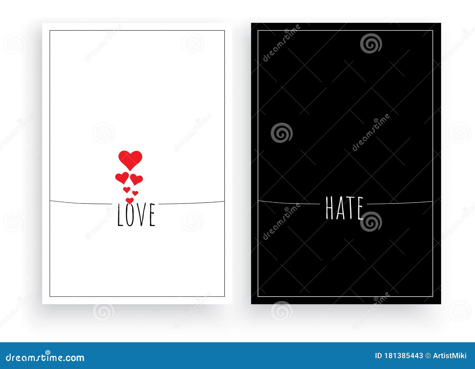 Love Hate Vector Scandinavian Minimalist Art Design Two Pieces Poster Design Contrast Art Design Black And White Love Stock Vector Illustration Of Wording Frame