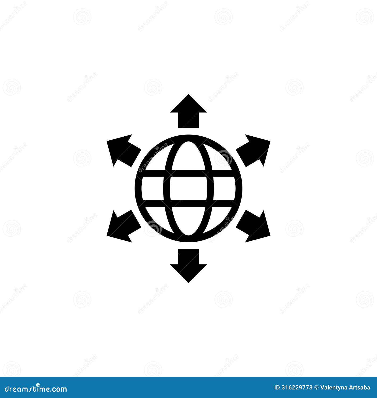 a minimalist icon representing global interconnectivity and digital communication, with arrows pointing outward from a