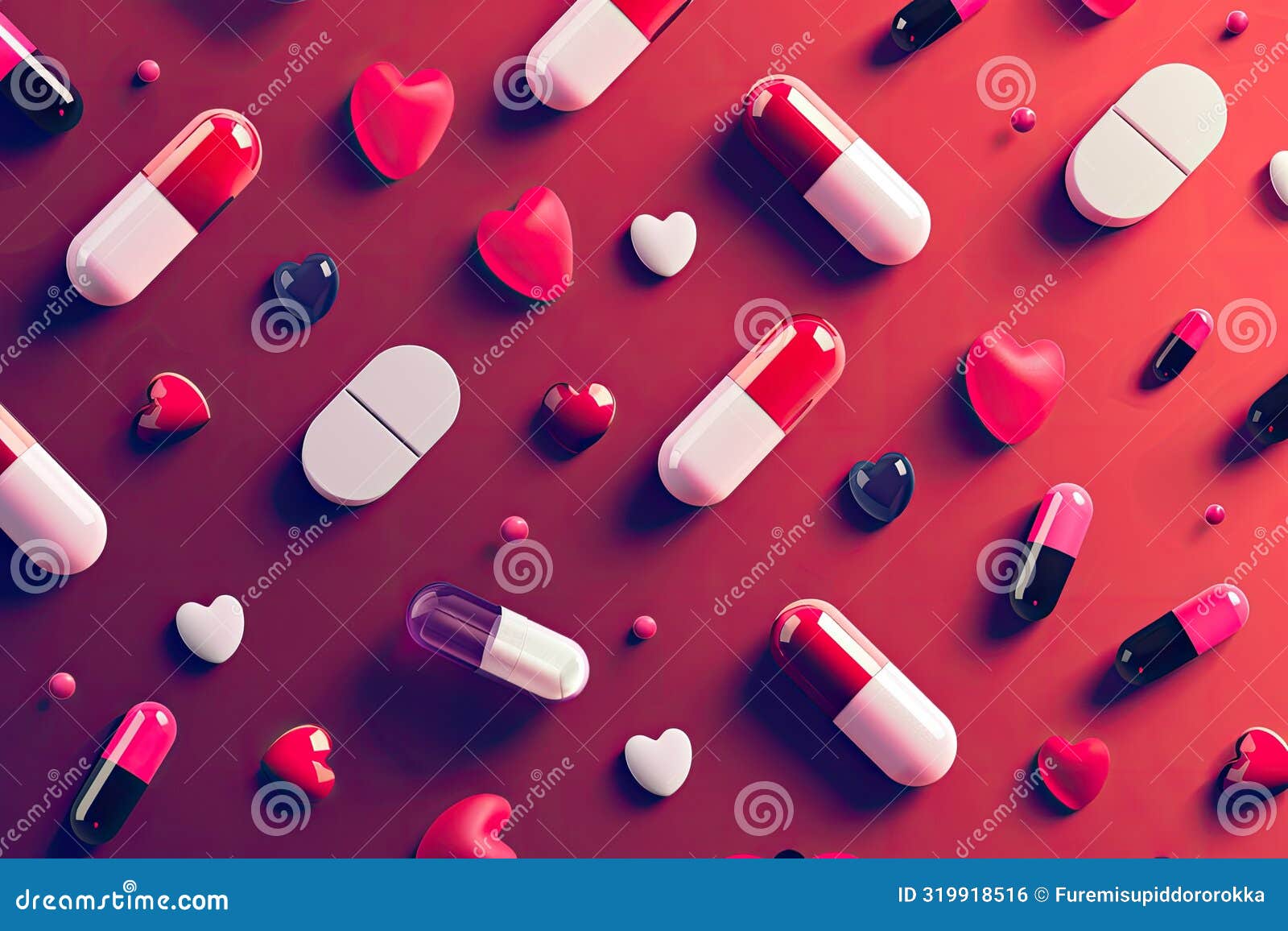 minimalist icons like pills and hearts in abstract form, on a clean background