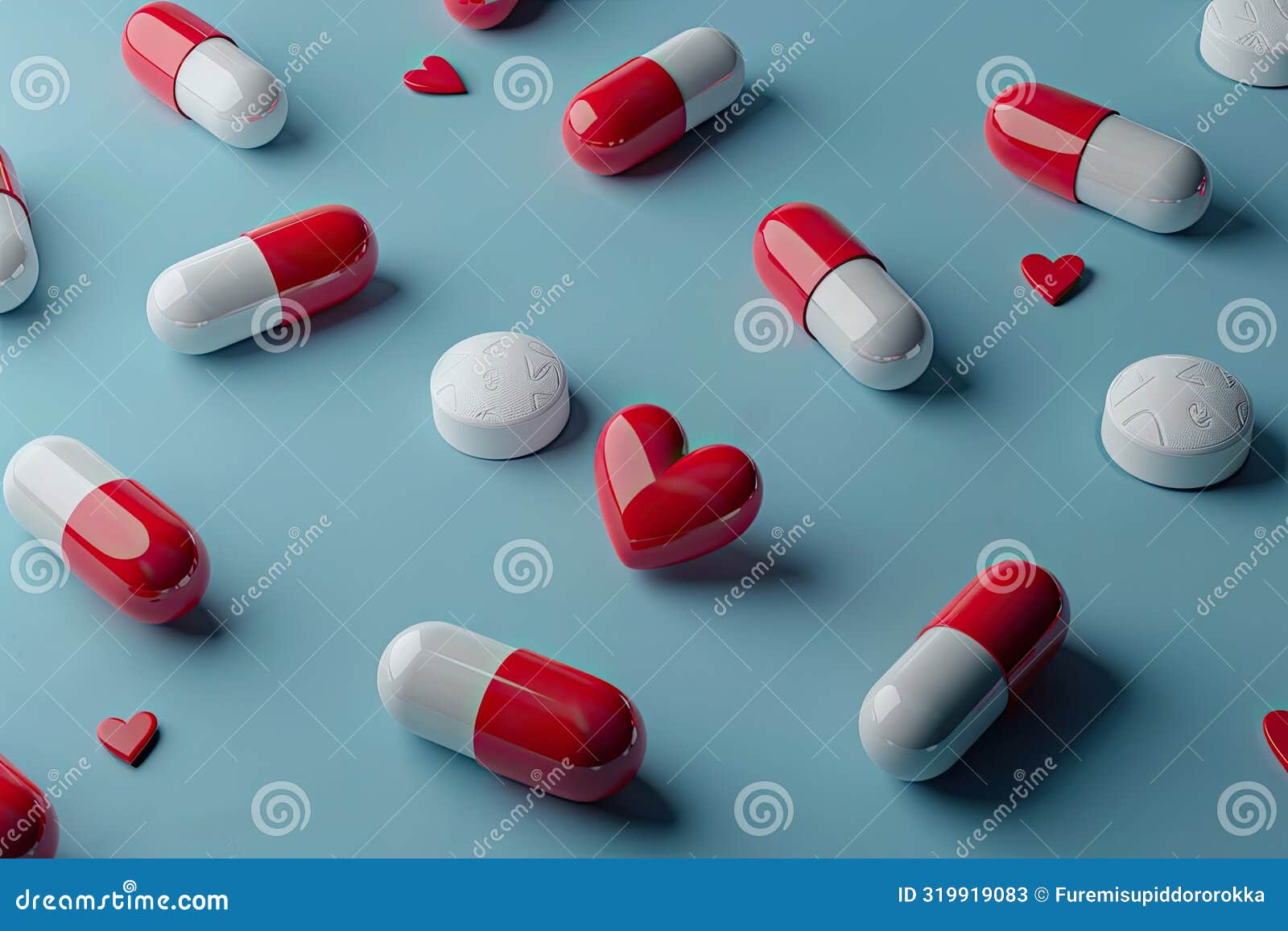 minimalist icons like pills and hearts in abstract form, on a clean background