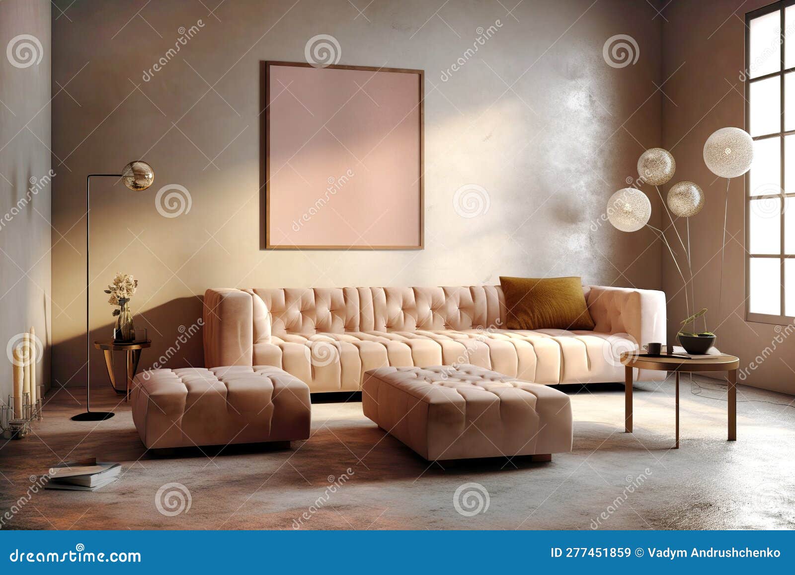 Minimalist Interior Design of Modern Living Room with Beige Sofa