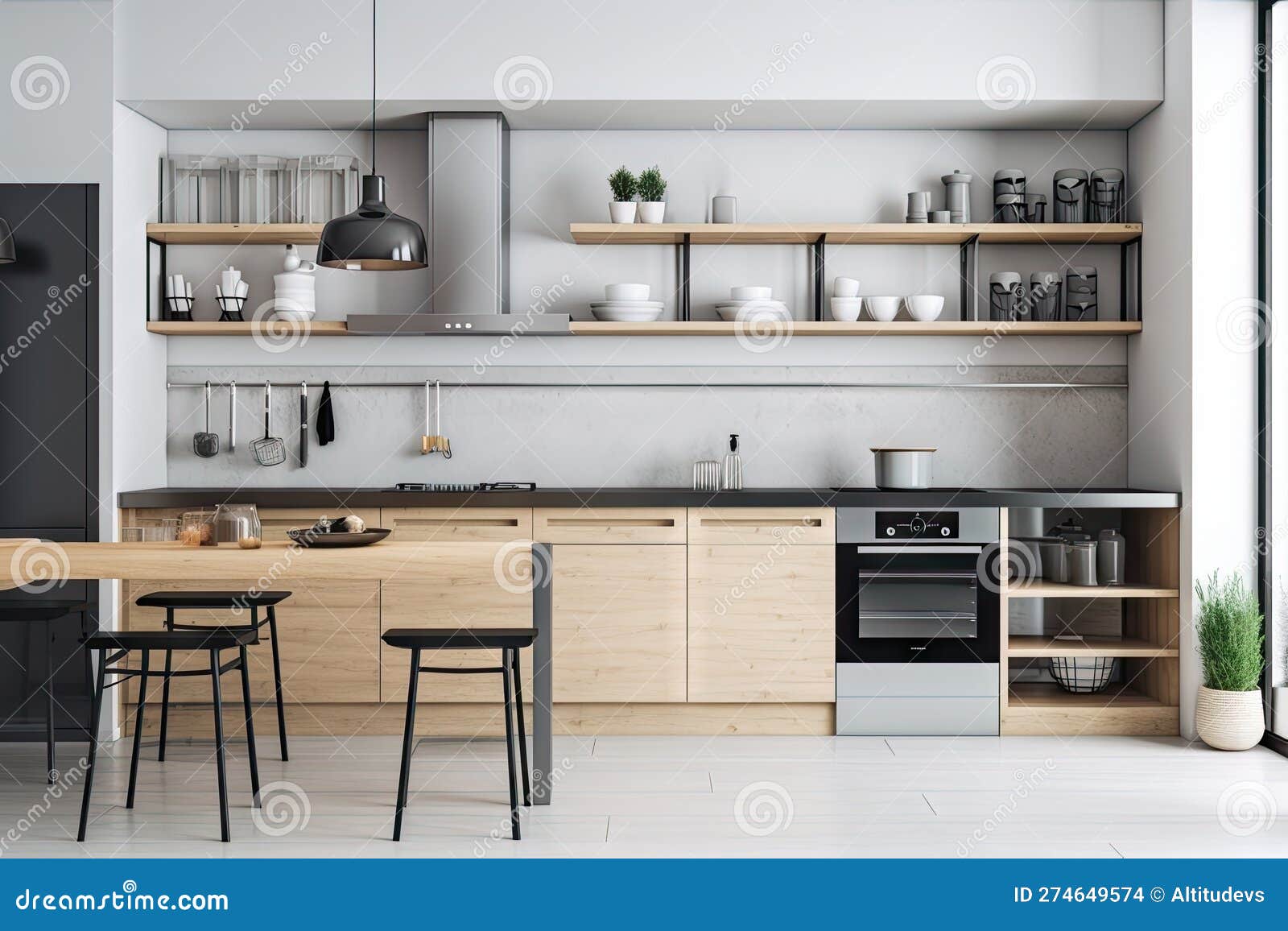Minimalist Kitchen, with Sleek and Stylish Appliances, Open Shelving, and Minimalist Decor Stock ...