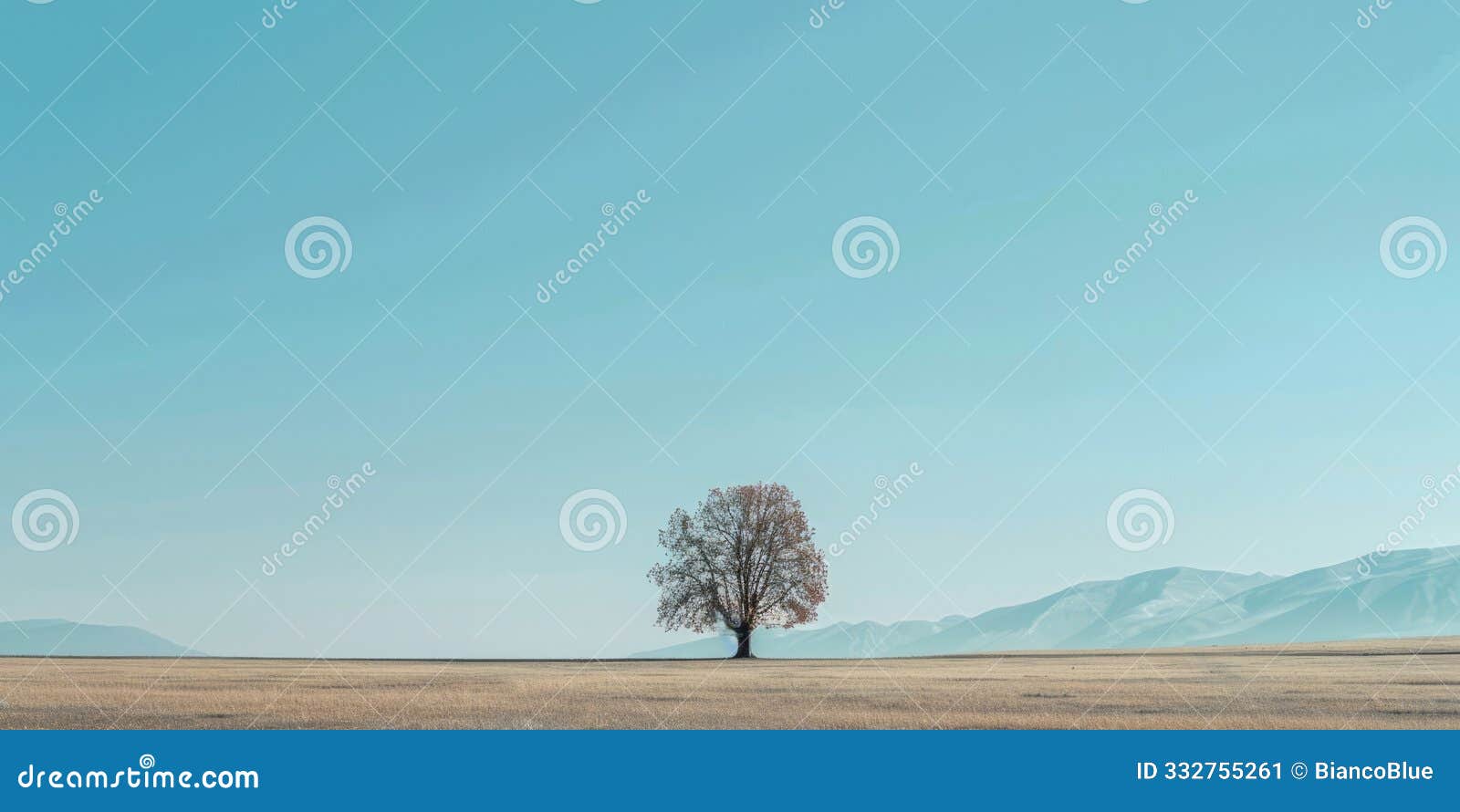 minimalist landscape with a lone tree on an empty field. nature . aig49.
