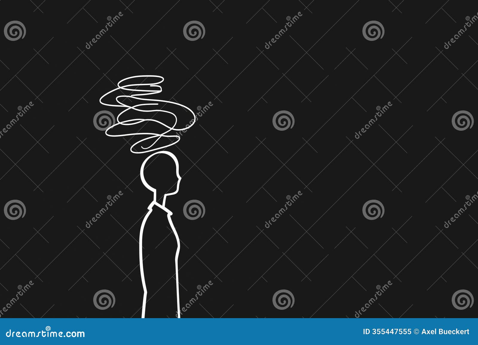 minimalist line drawing of confused human figure person with jumbled thoughts