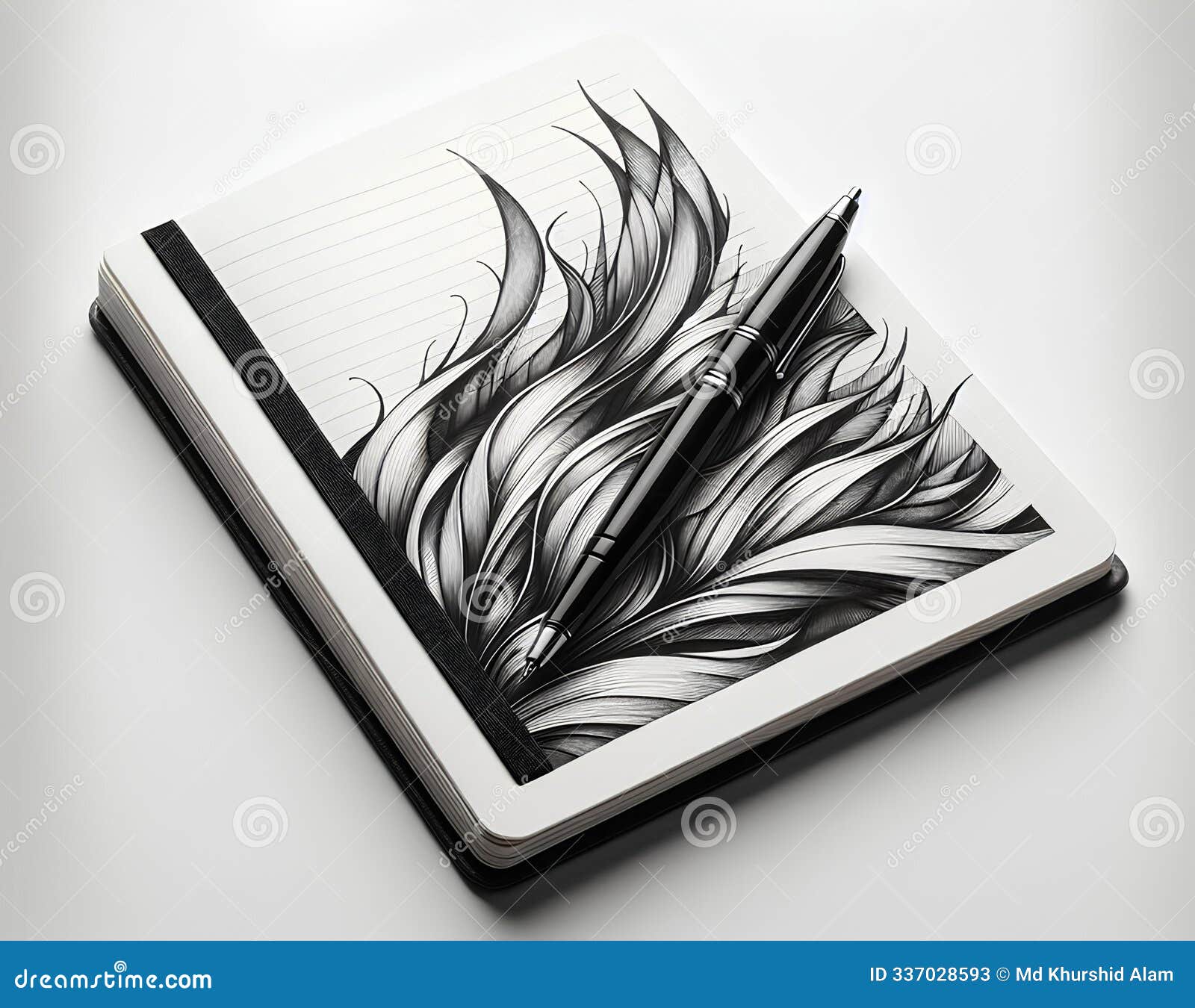 minimalist lined notebook with a black pen resting on top, izing simplicity, organization, and a focus on writing and