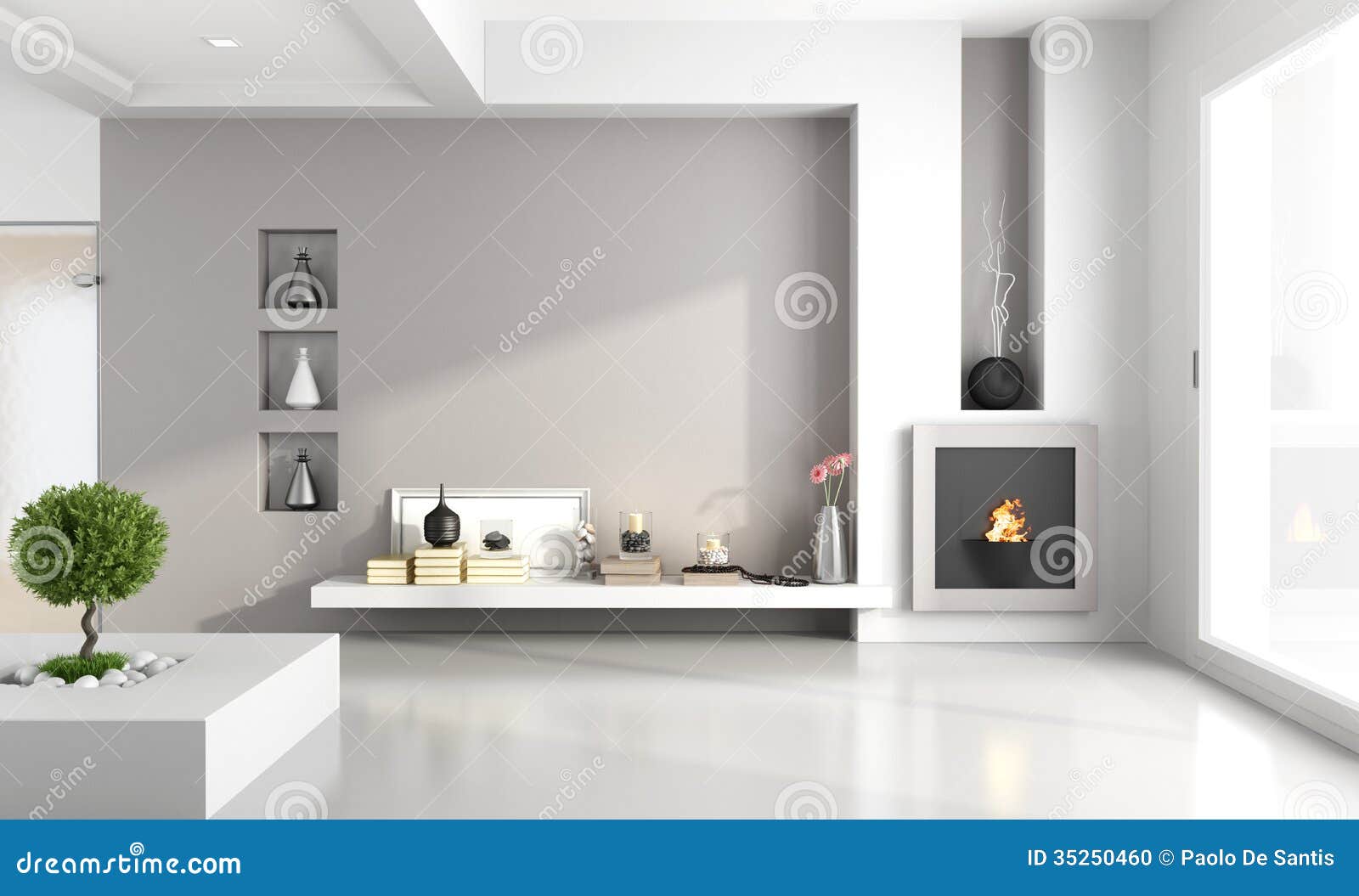 Minimalist Living Room With Fireplace Stock Illustration 