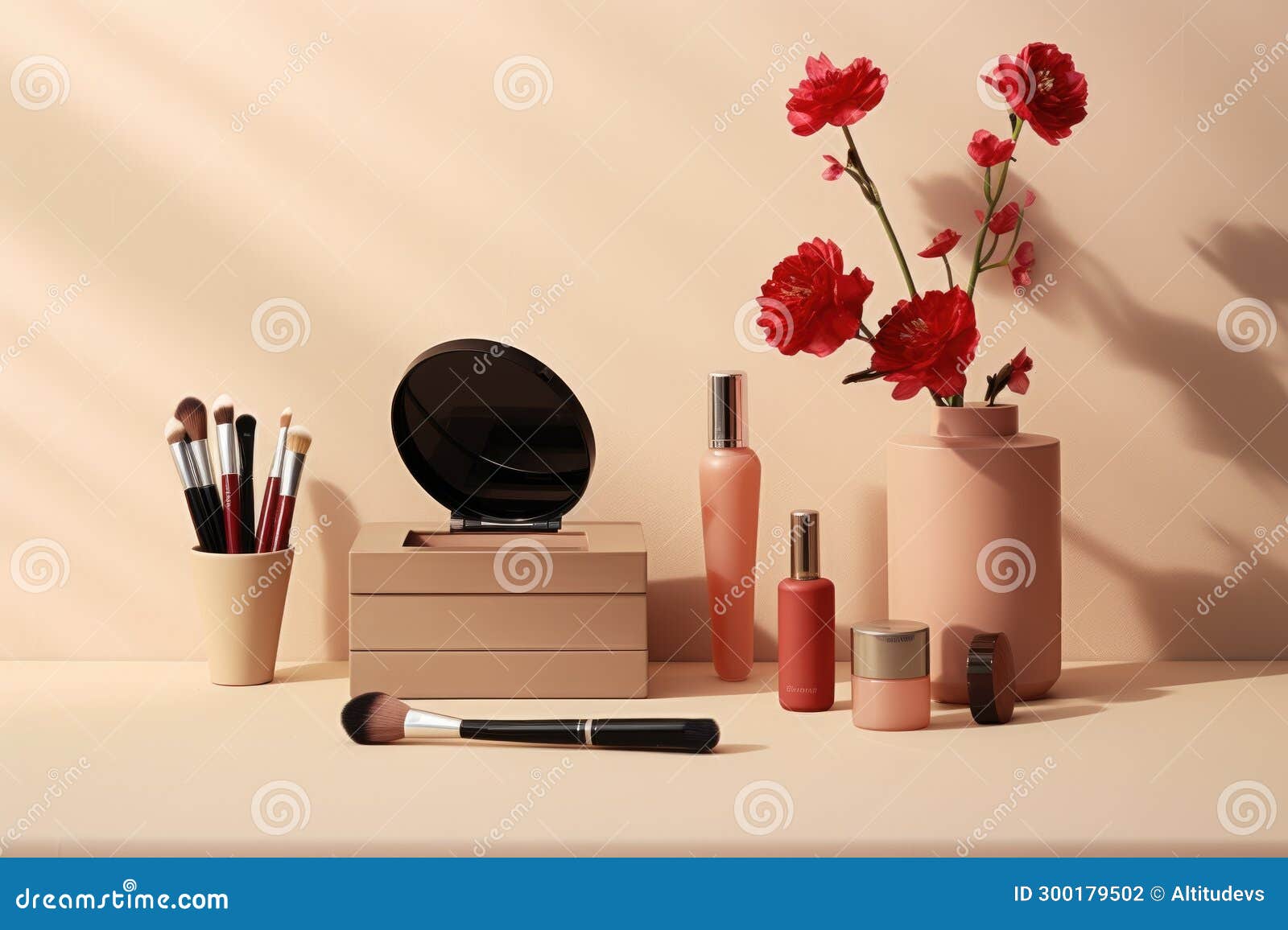 A Minimalist Makeup Table with only Essential Products Foundation