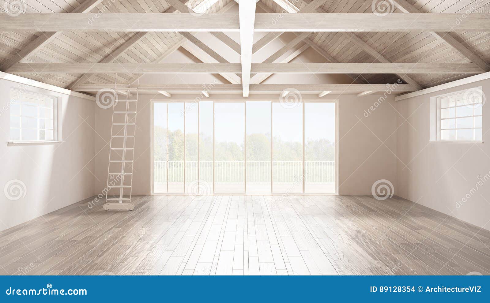 Minimalist Mezzanine Loft Empty Industrial Space Wooden Roofing