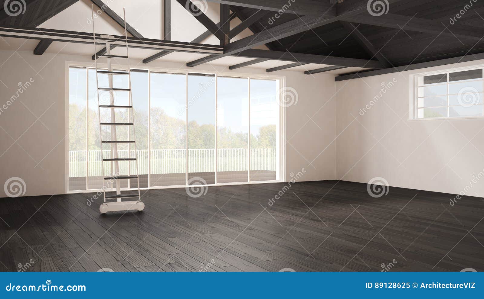 Minimalist Mezzanine Loft Empty Industrial Space Wooden Roofing