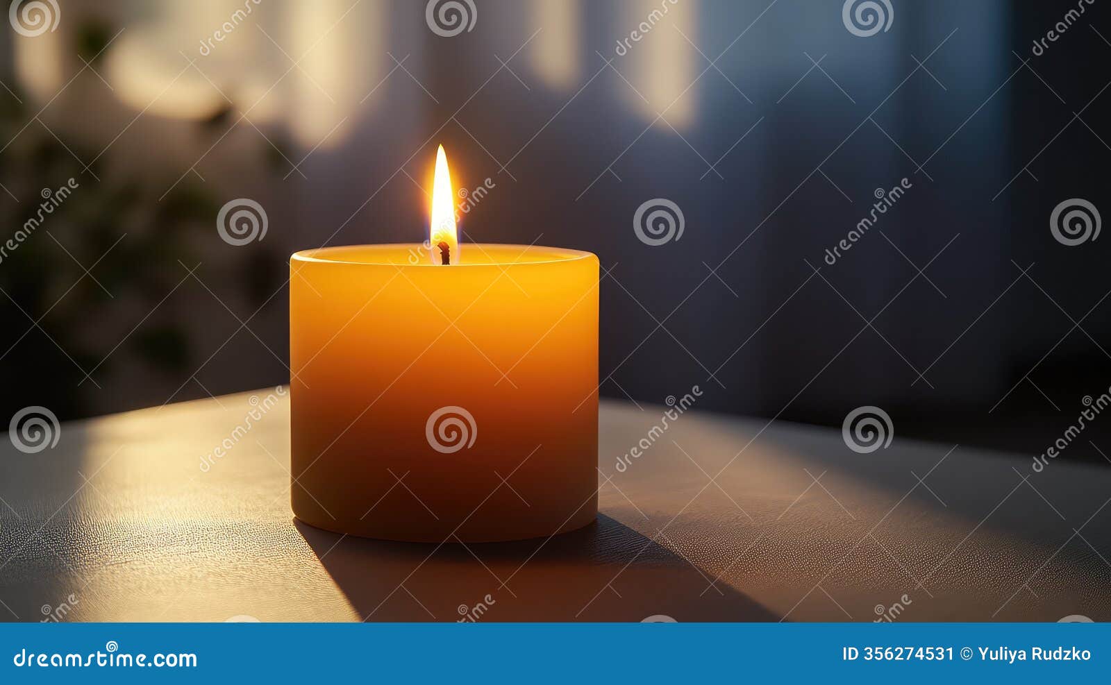 minimalist modern single-lit candle with warm glow creating calming atmosphere