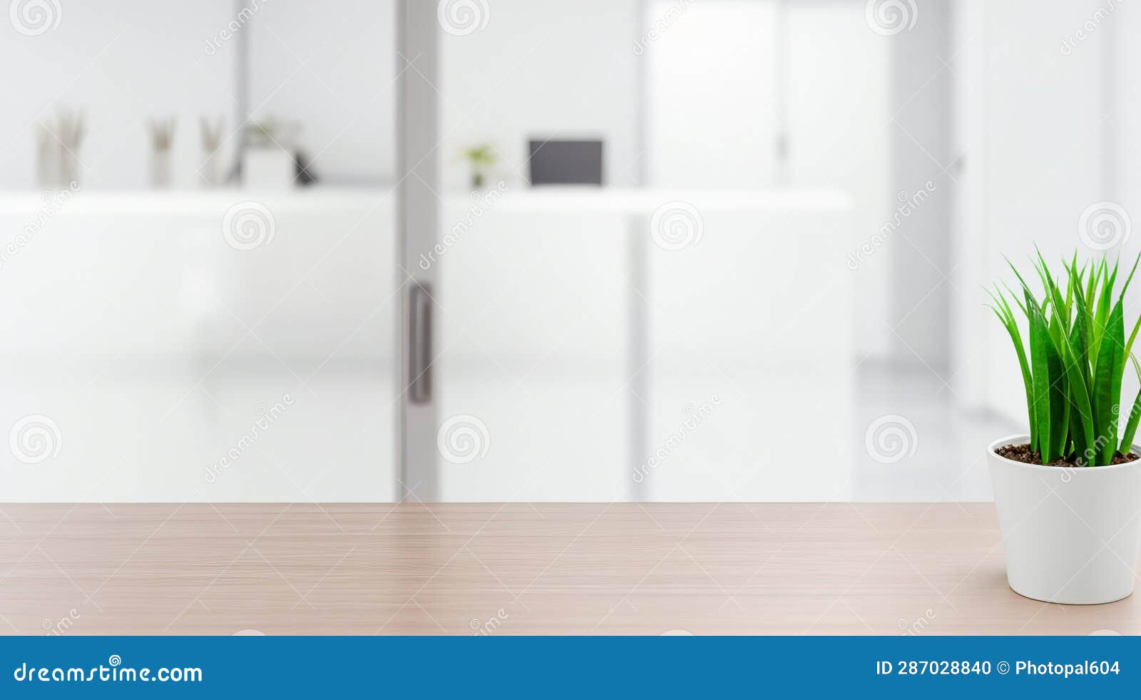 Minimalist Modern White Workspace with Copy Space: Blurred Office