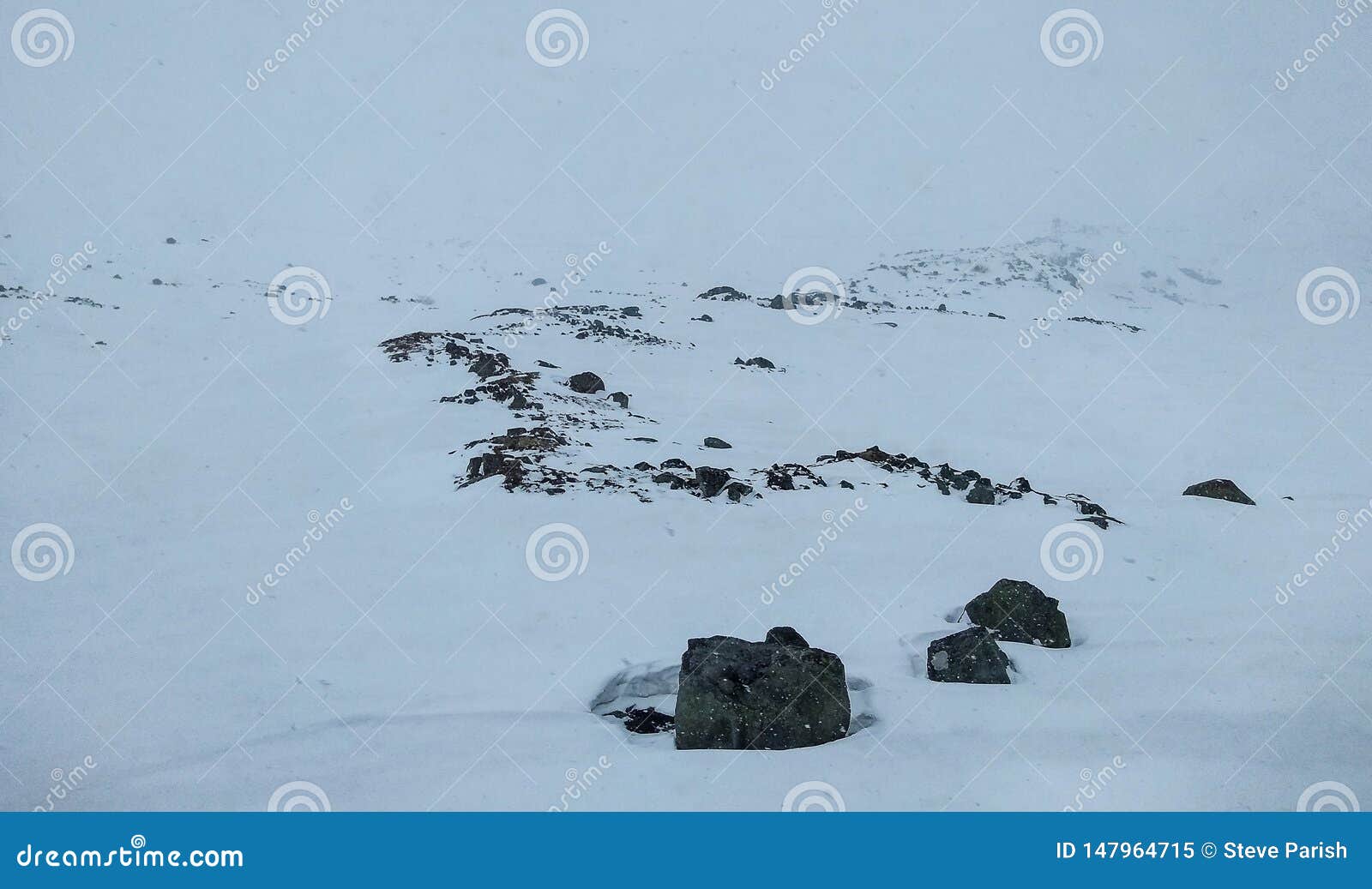 Minimalist Norwegian Landscape of Dark Rock Outcrops on Snow-covered ...