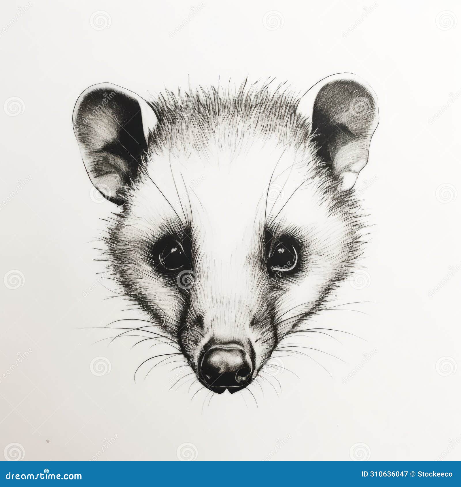 minimalist opossum head silhouette drawing in single pencil stroke