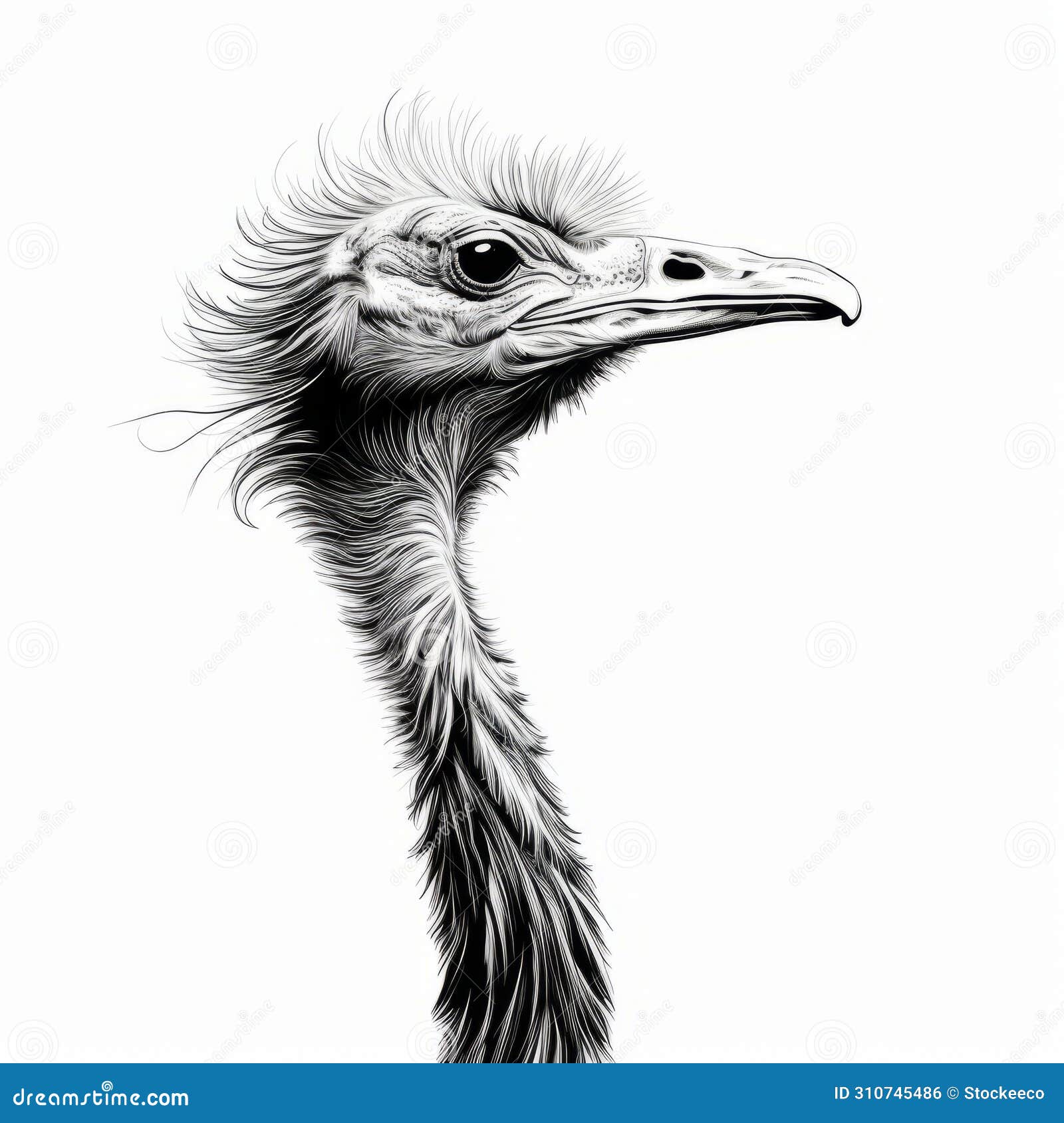 minimalist ostrich head silhouette sketch with a single pencil stroke