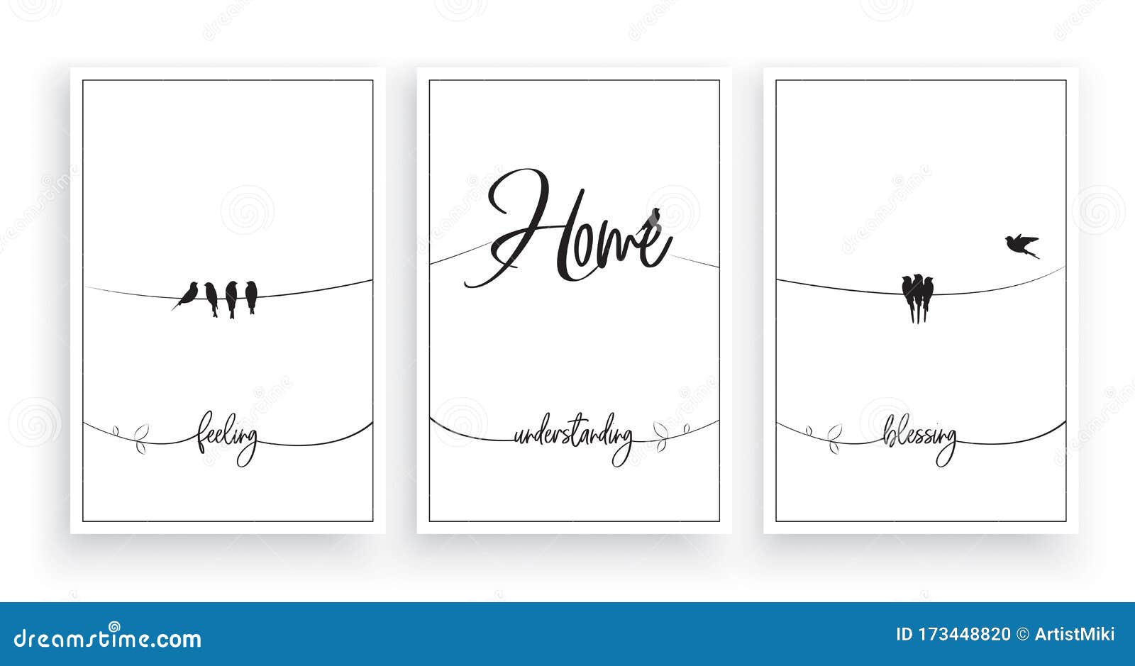 Art 173448820 feeling, Blessing, - Scandinavian Home Wording Pieces Minimalist Design,three background: Feeling is Poster Understanding, Vector. of Illustration Design, Vector Lettering. Stock