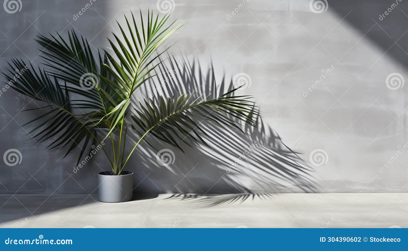 minimalist palm foliage 3d render on concrete wall