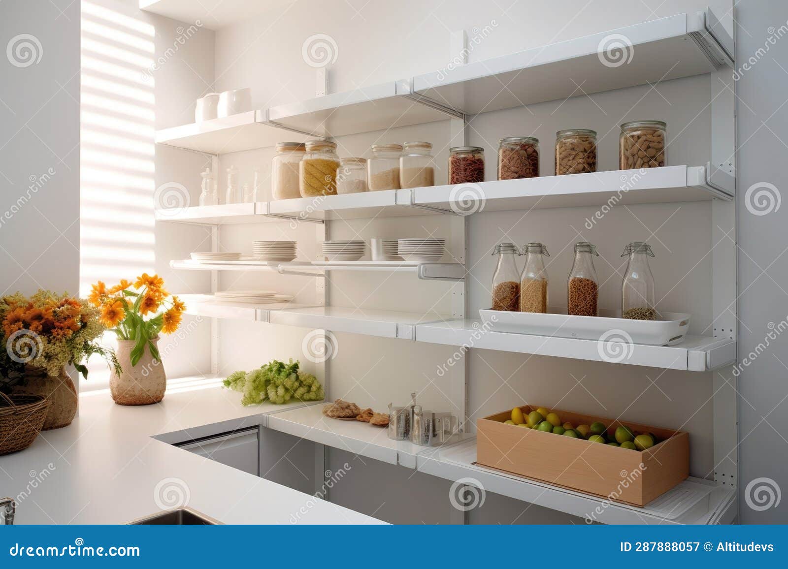 Minimalist Pantry Design with Clean White Shelves Stock Image Image of organization, design