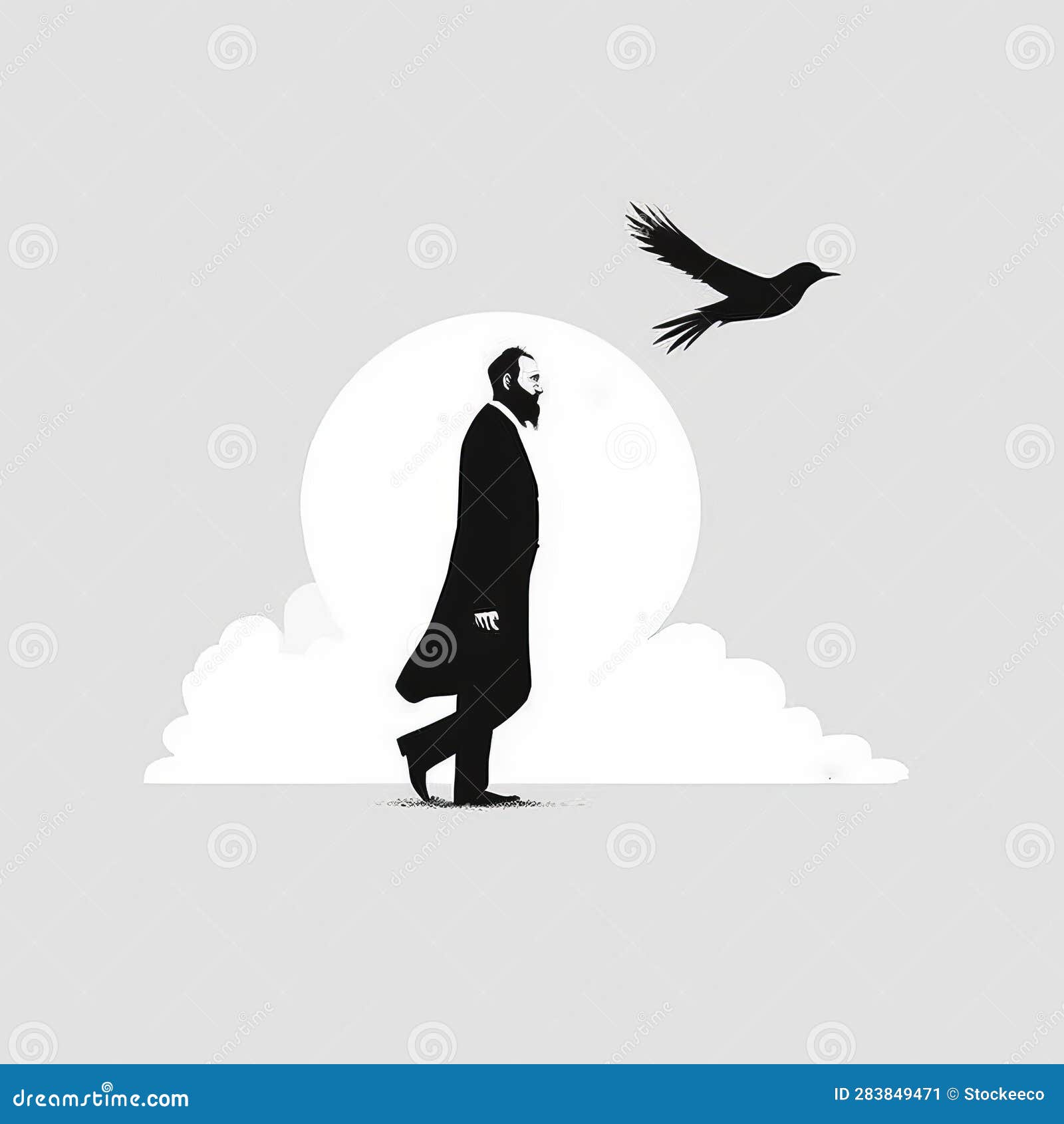 minimalist portrait: man in suit with flying bird