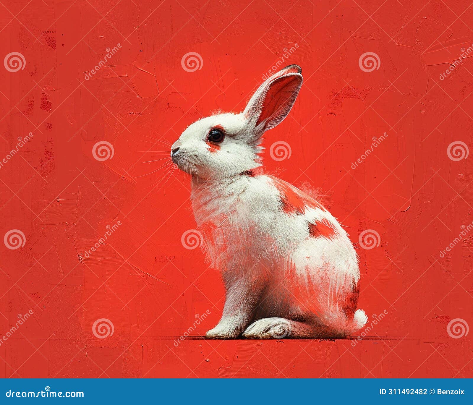 Minimalist Poster Design Featuring White Rabbit To Symbolize Easter. Stock Photo Image of