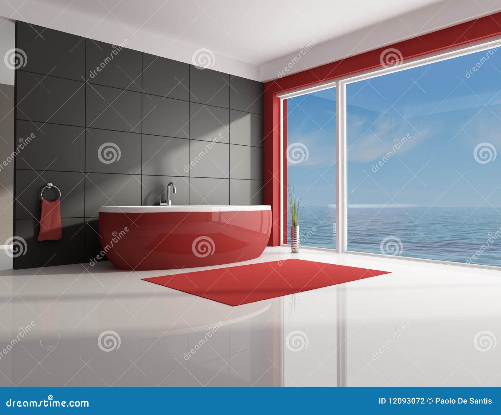 Minimalist Red and Brown Bathroom Stock Illustration Illustration of