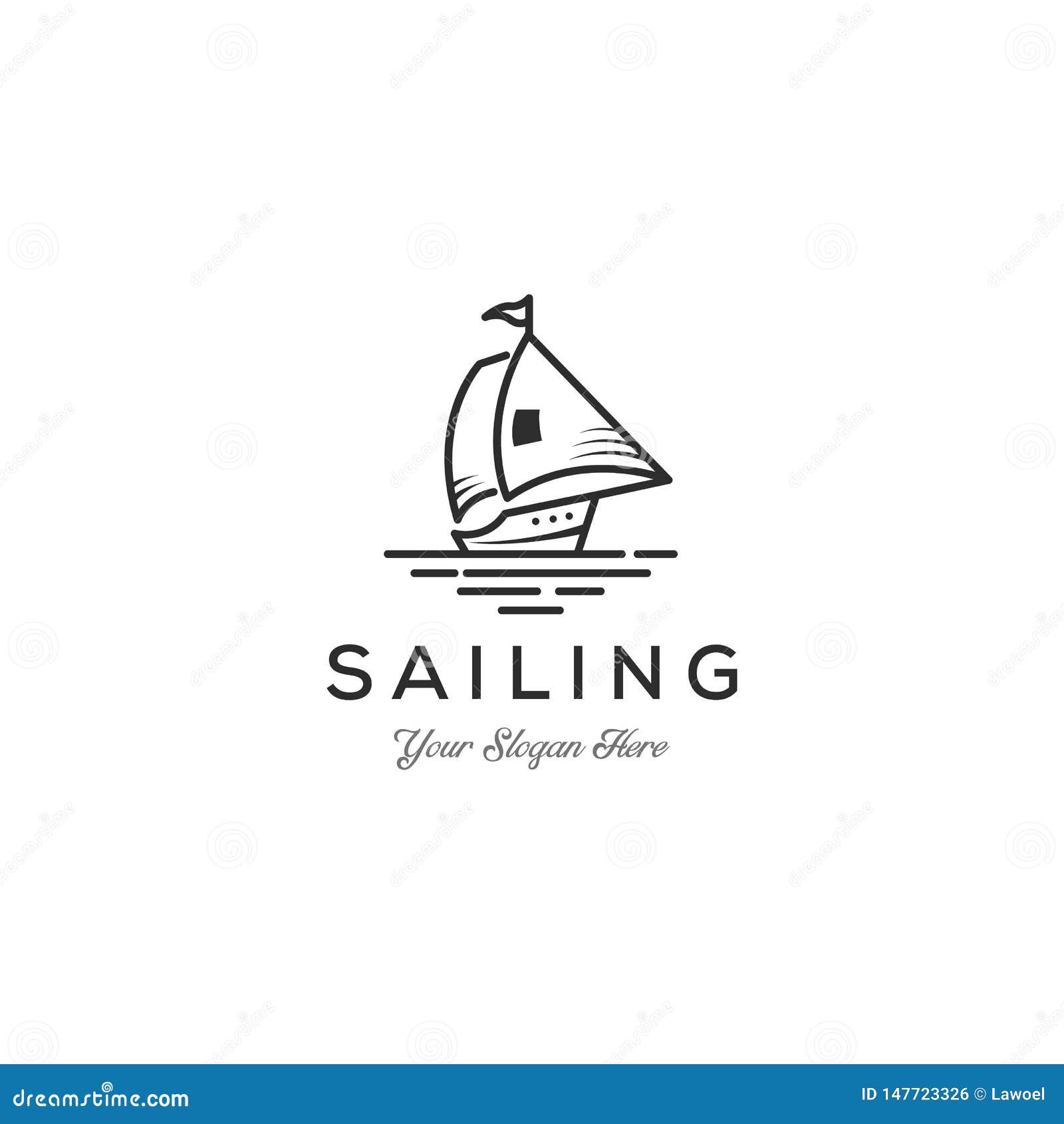 minimalist sail boat -  logo template concept . ship sign.  