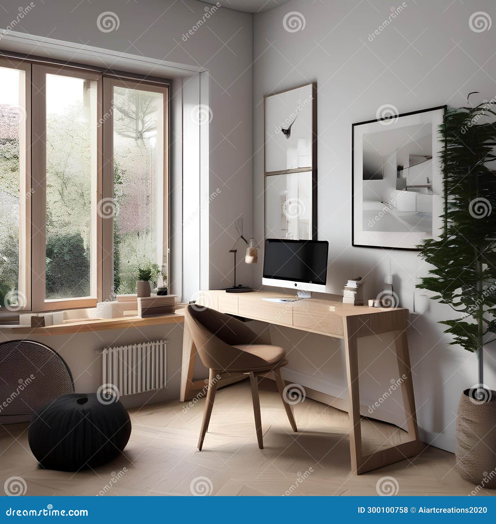 a minimalist scandinavian study with a sleek desk, ergonomic chair, and natural light3