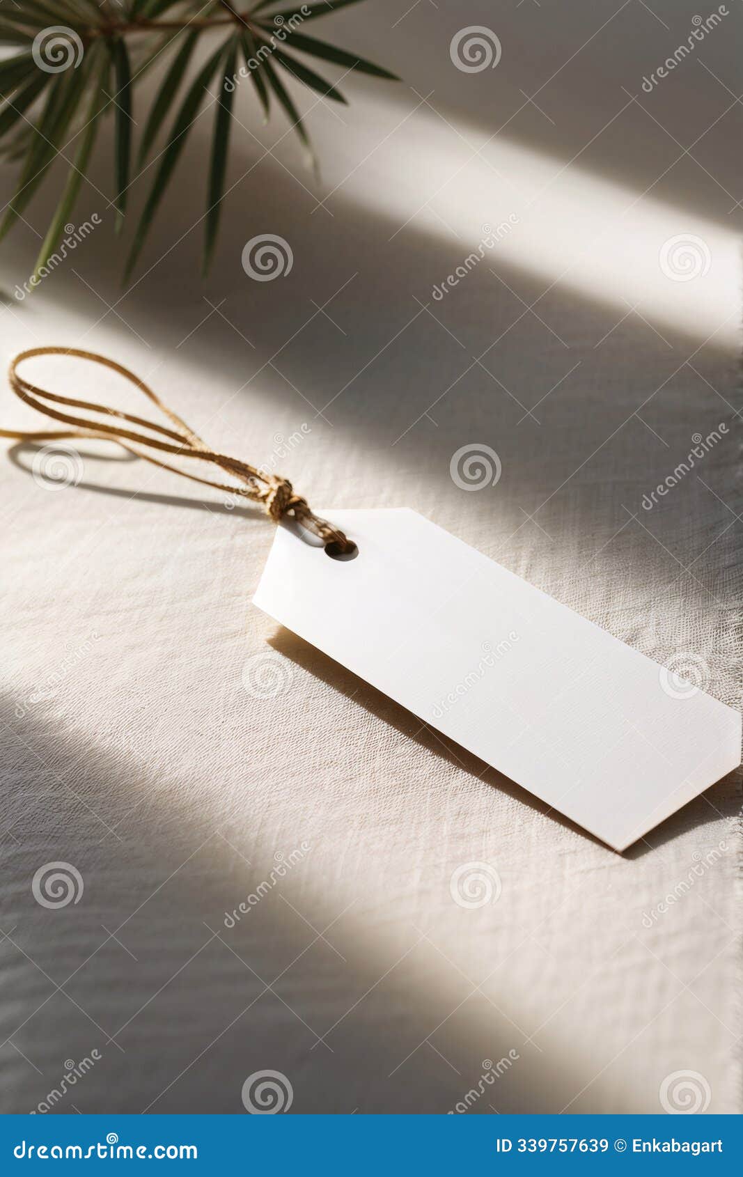 minimalist tag on textured linen fabric, mockup tag