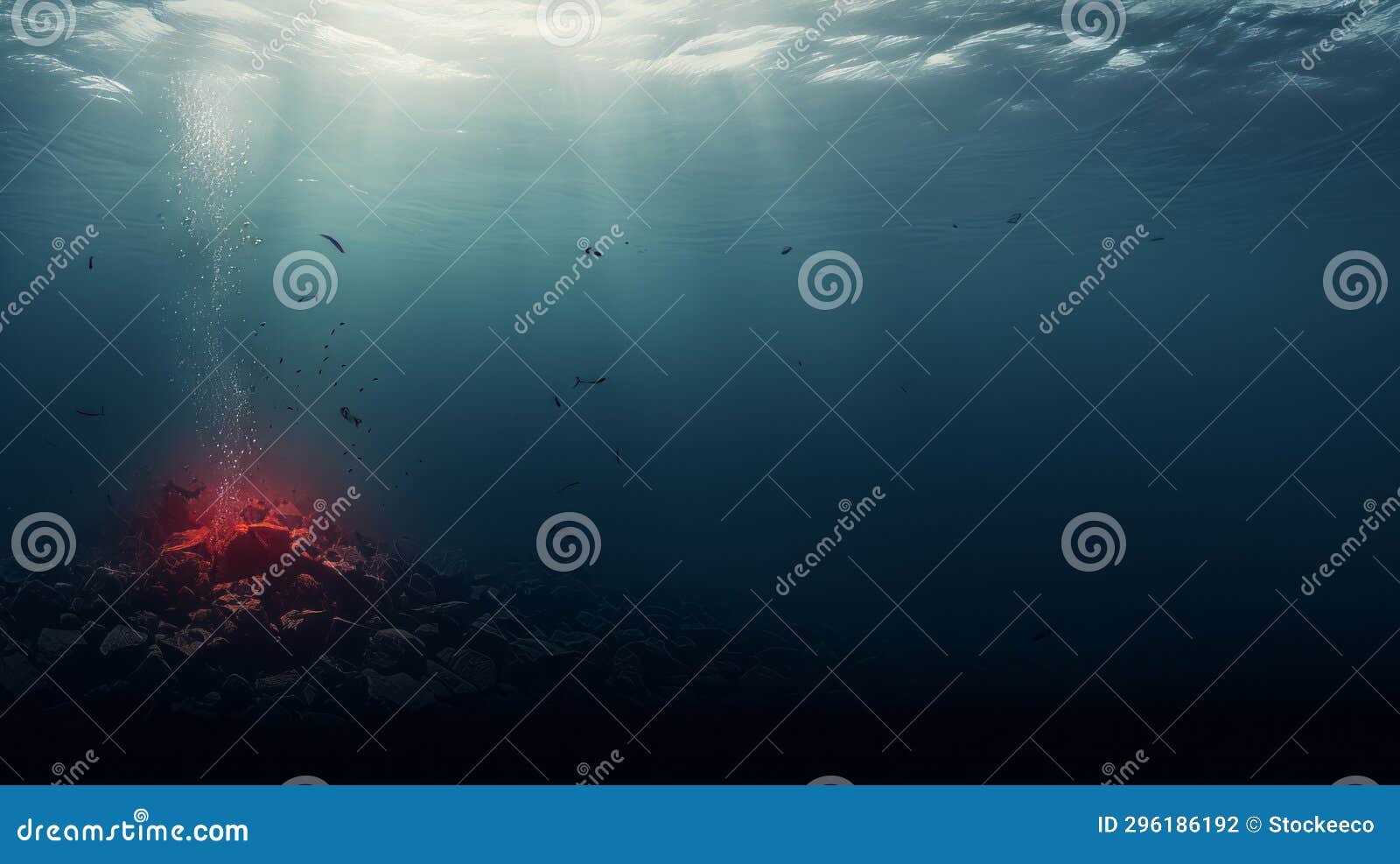 Minimalist Upwelling Underwater Scene with Red Light and Aquamarine