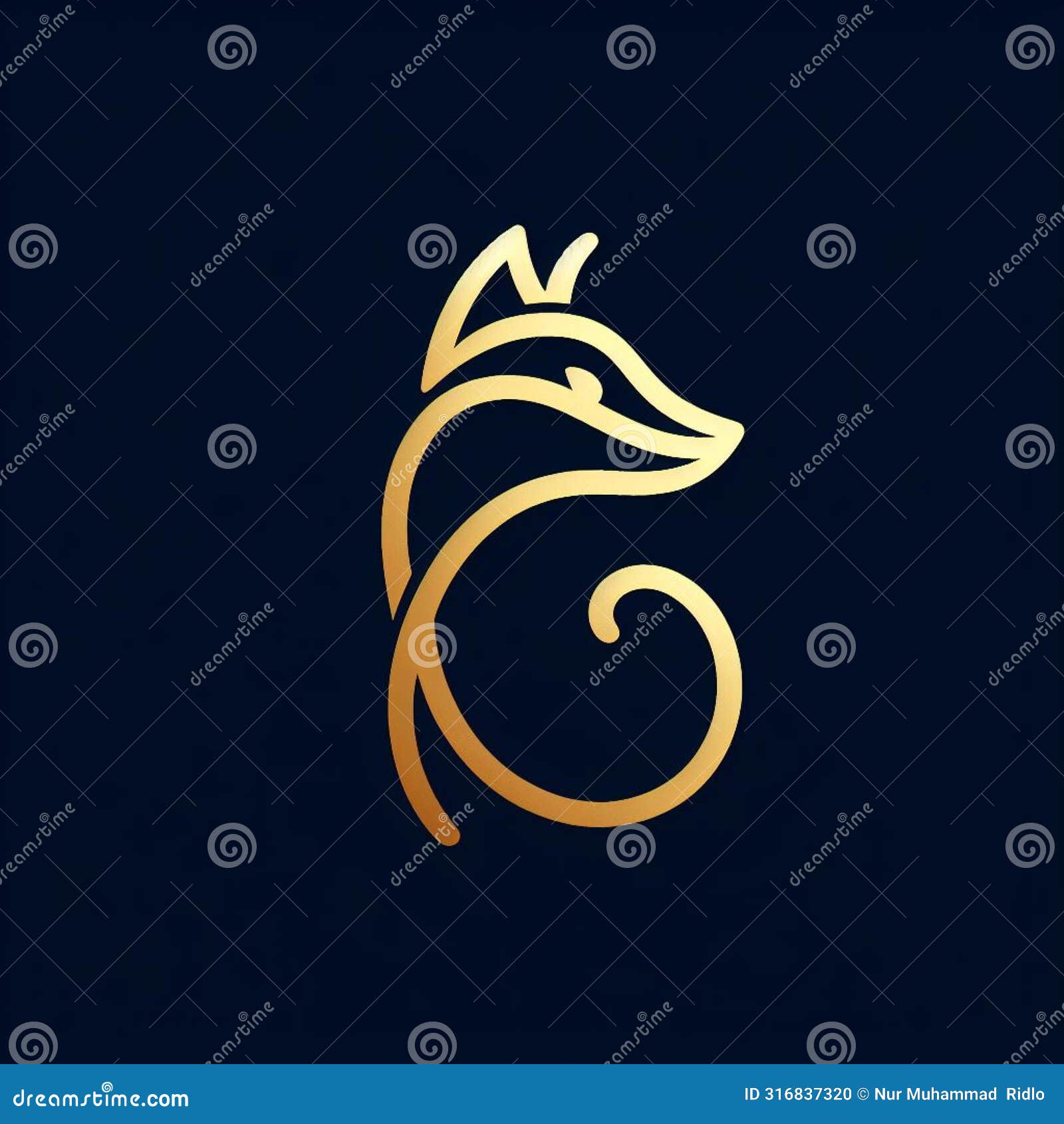 a minimalist  logo using a continuous gold line with proud fox