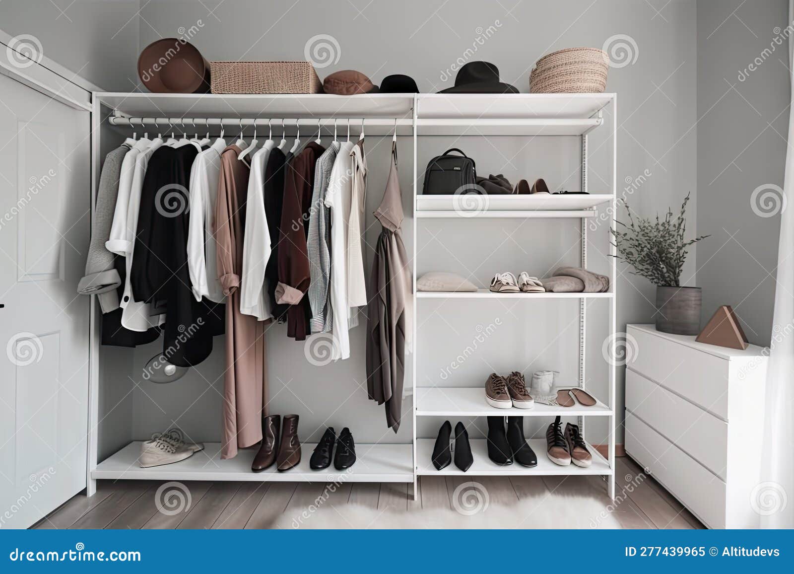 Minimalist Wardrobe with Mix of Classic and Trendy Pieces Stock