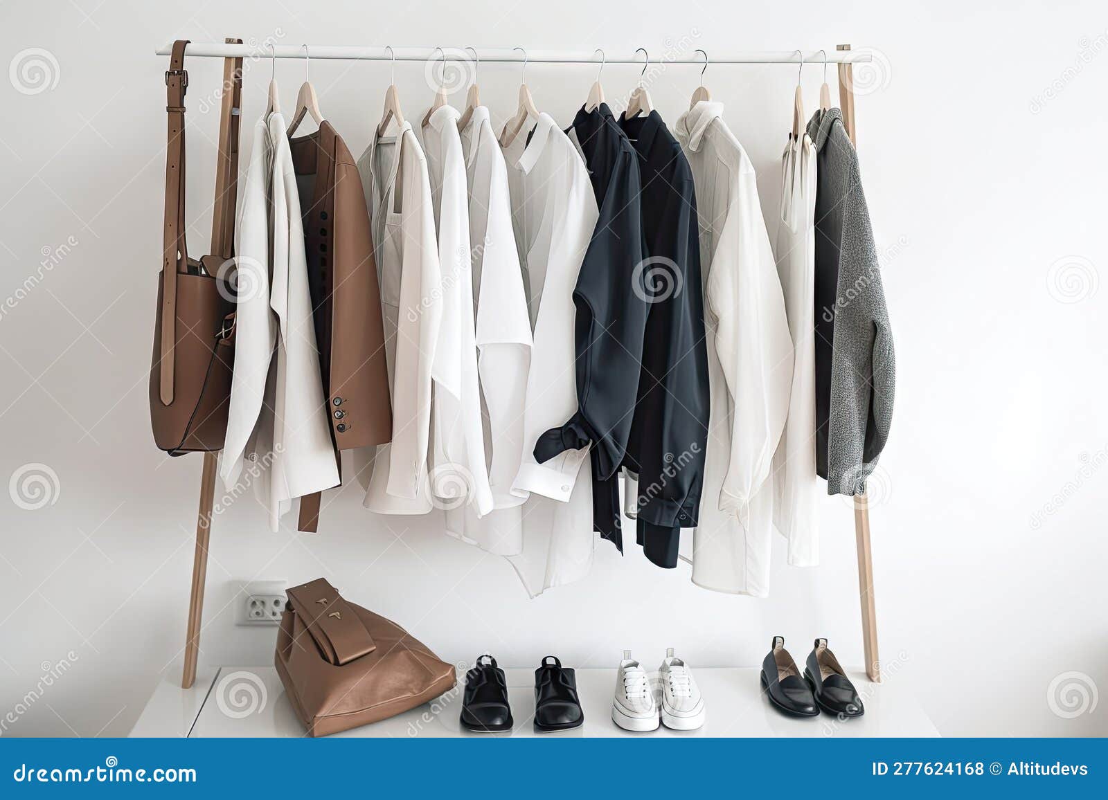 Minimalist Wardrobe with Mix of Classic and Trendy Pieces Stock Photo