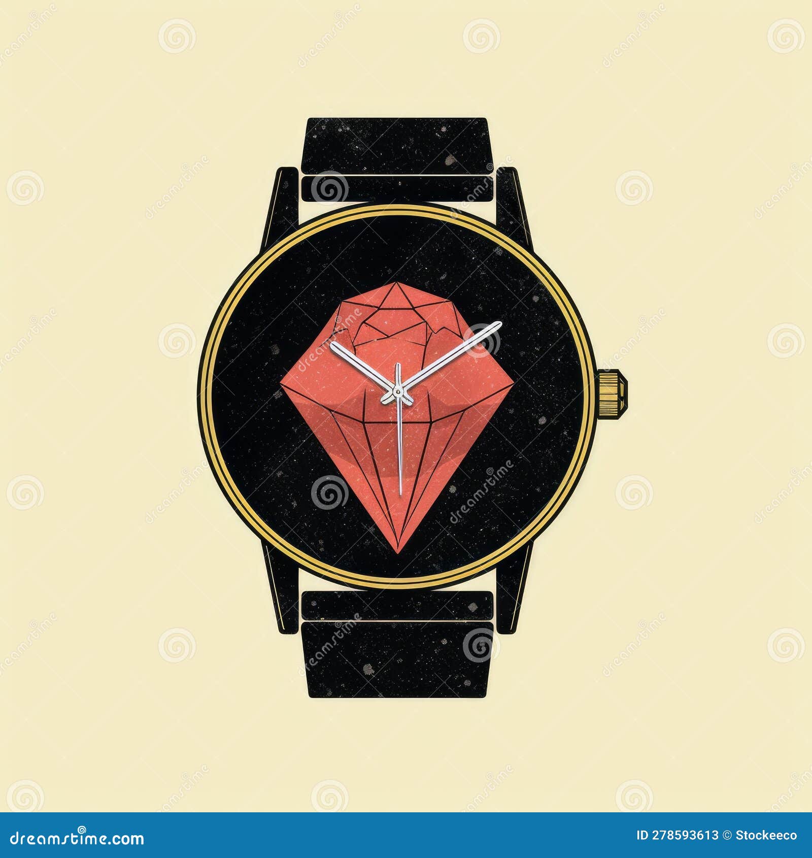 Minimalist Watch Logo with Gemstone in Block Print Stock