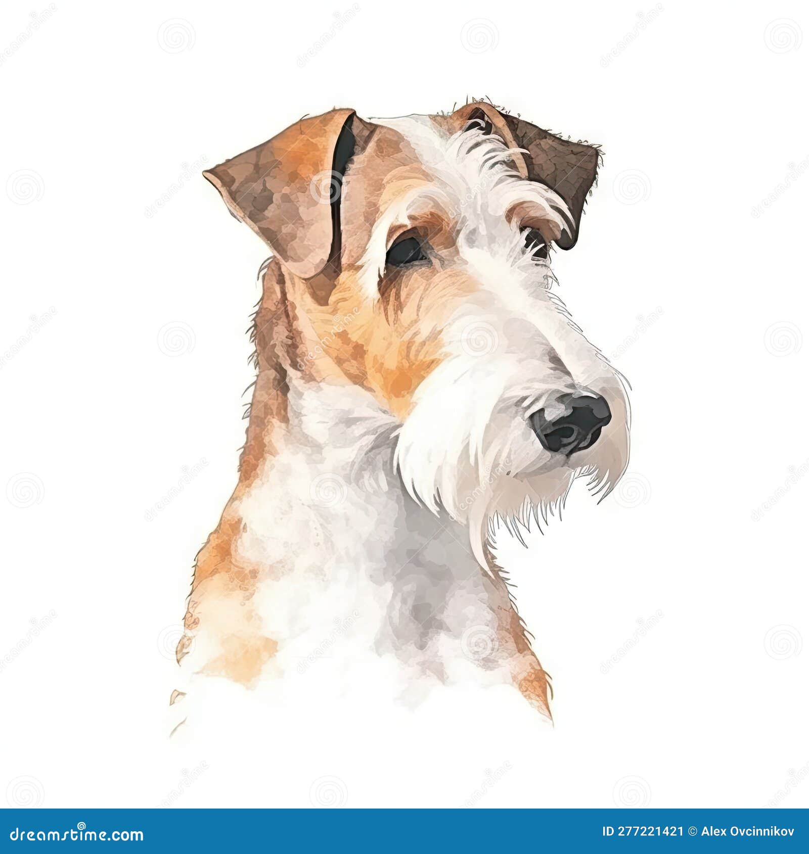 minimalist watercolor painting of a single wire fox terrier in soft pastel colors for invitations and posters.